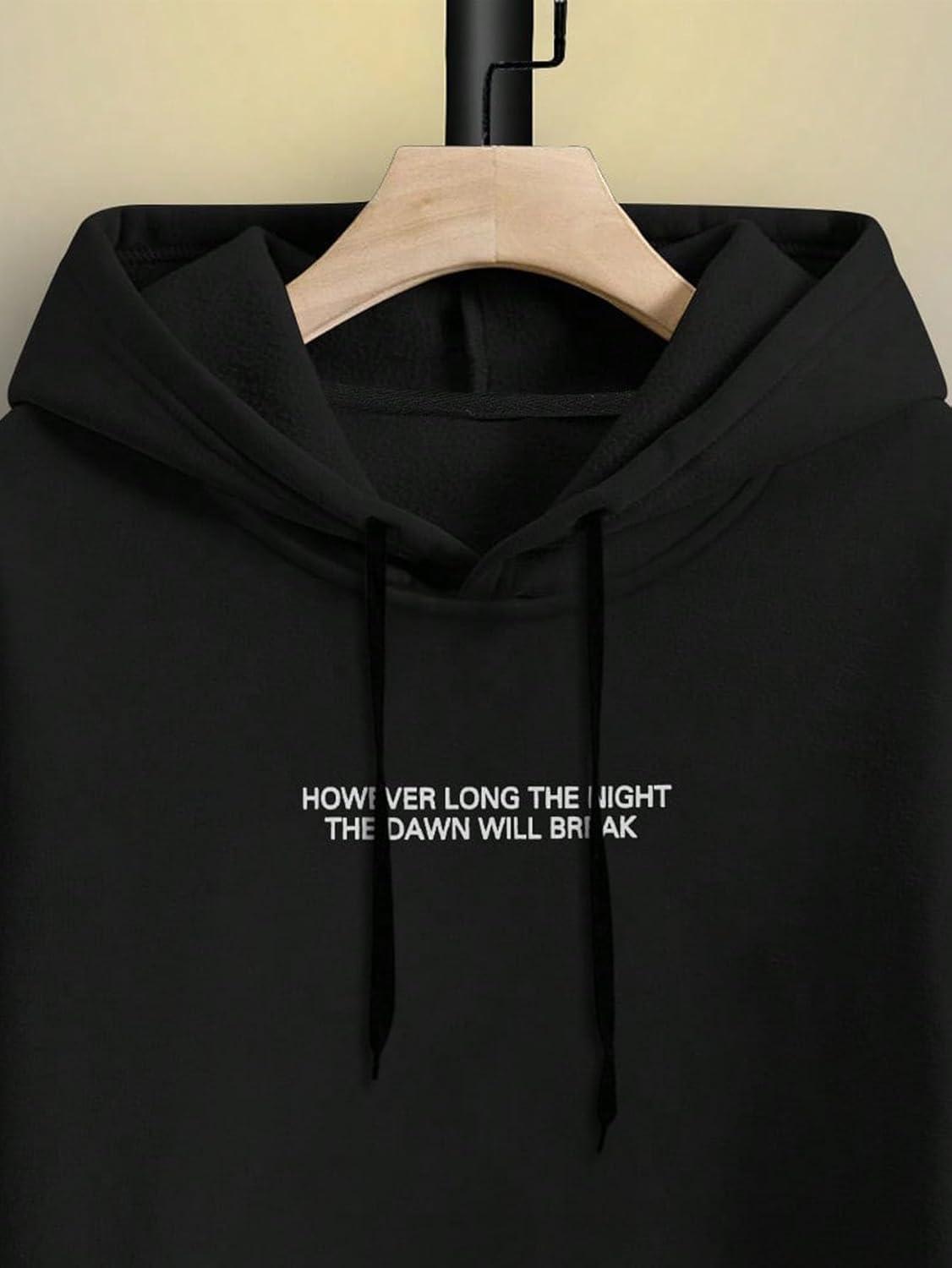 imageFloerns Mens Graphic Print Long Sleeve Drawstring Hoodie Pullover SweatshirtBlack Dull Slogan