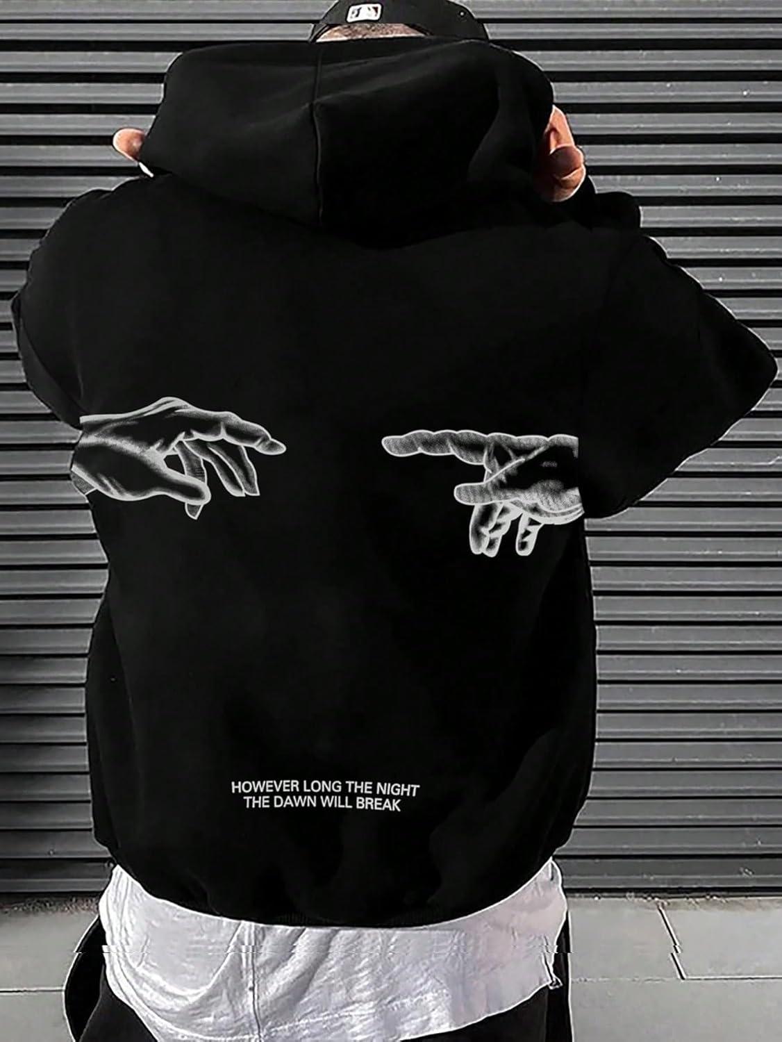 imageFloerns Mens Graphic Print Long Sleeve Drawstring Hoodie Pullover SweatshirtBlack Dull Slogan