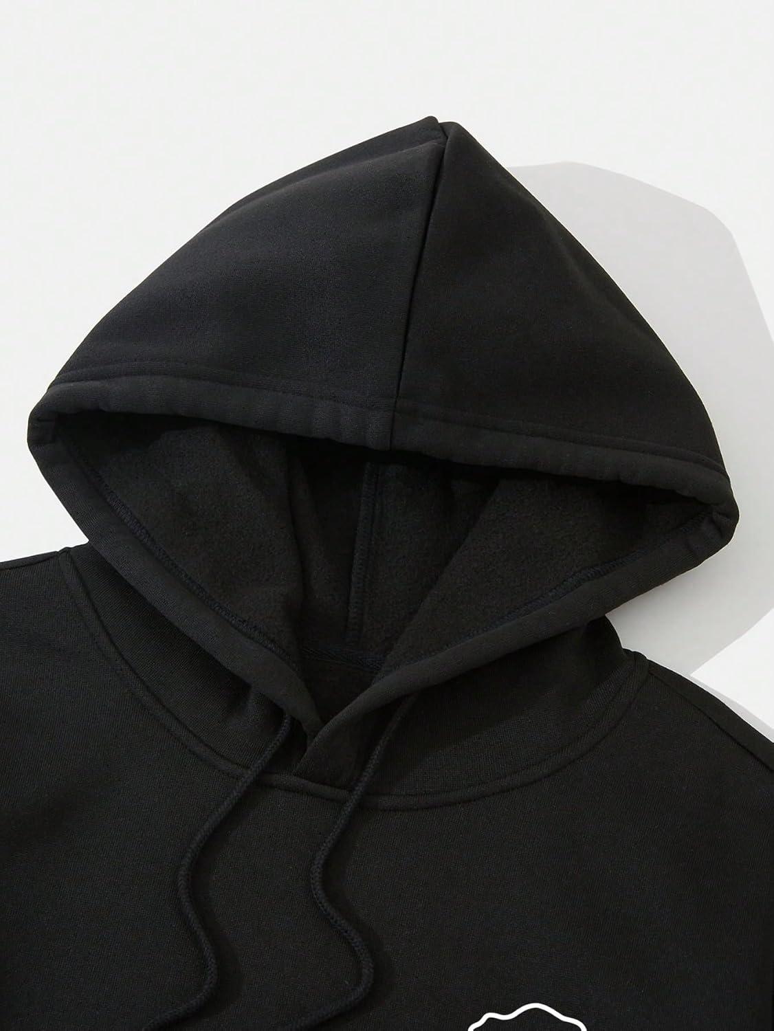 imageFloerns Mens Graphic Print Long Sleeve Drawstring Hoodie Pullover SweatshirtBlack White Cartoon