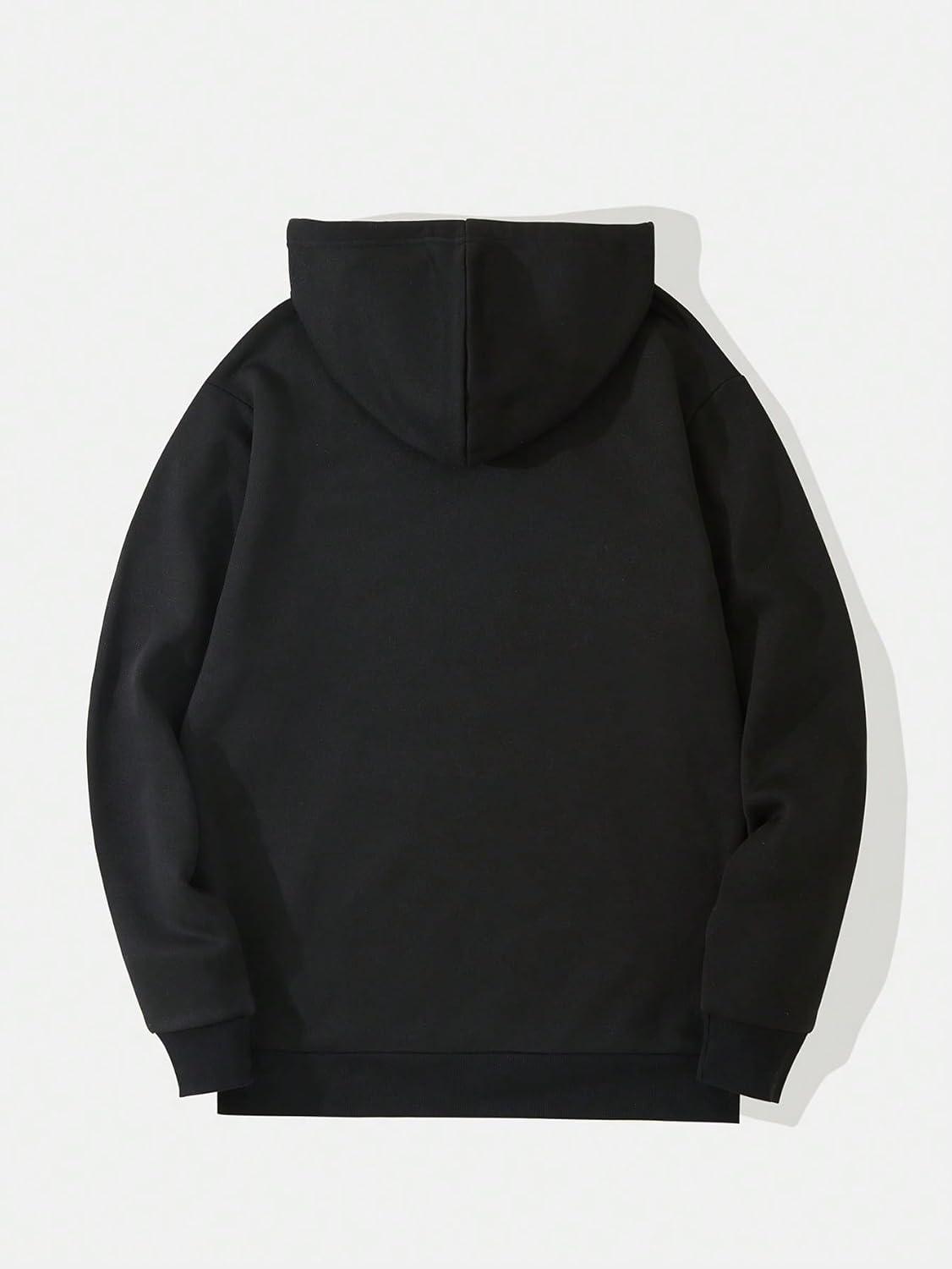 imageFloerns Mens Graphic Print Long Sleeve Drawstring Hoodie Pullover SweatshirtBlack White Cartoon