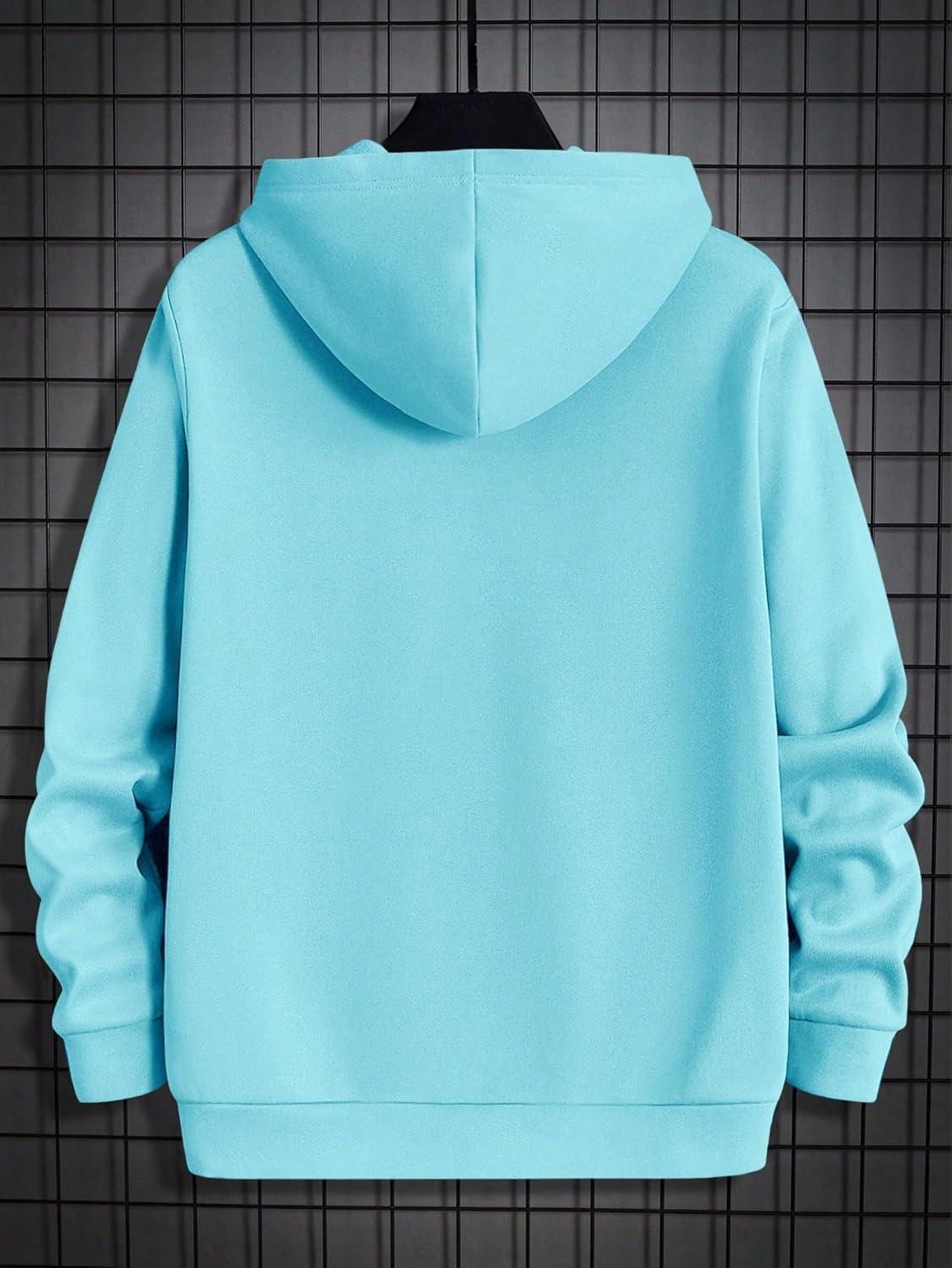 imageFloerns Mens Graphic Print Long Sleeve Drawstring Hoodie Pullover SweatshirtBlue Black Letter