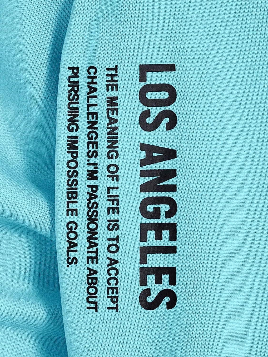 imageFloerns Mens Graphic Print Long Sleeve Drawstring Hoodie Pullover SweatshirtBlue Black Letter