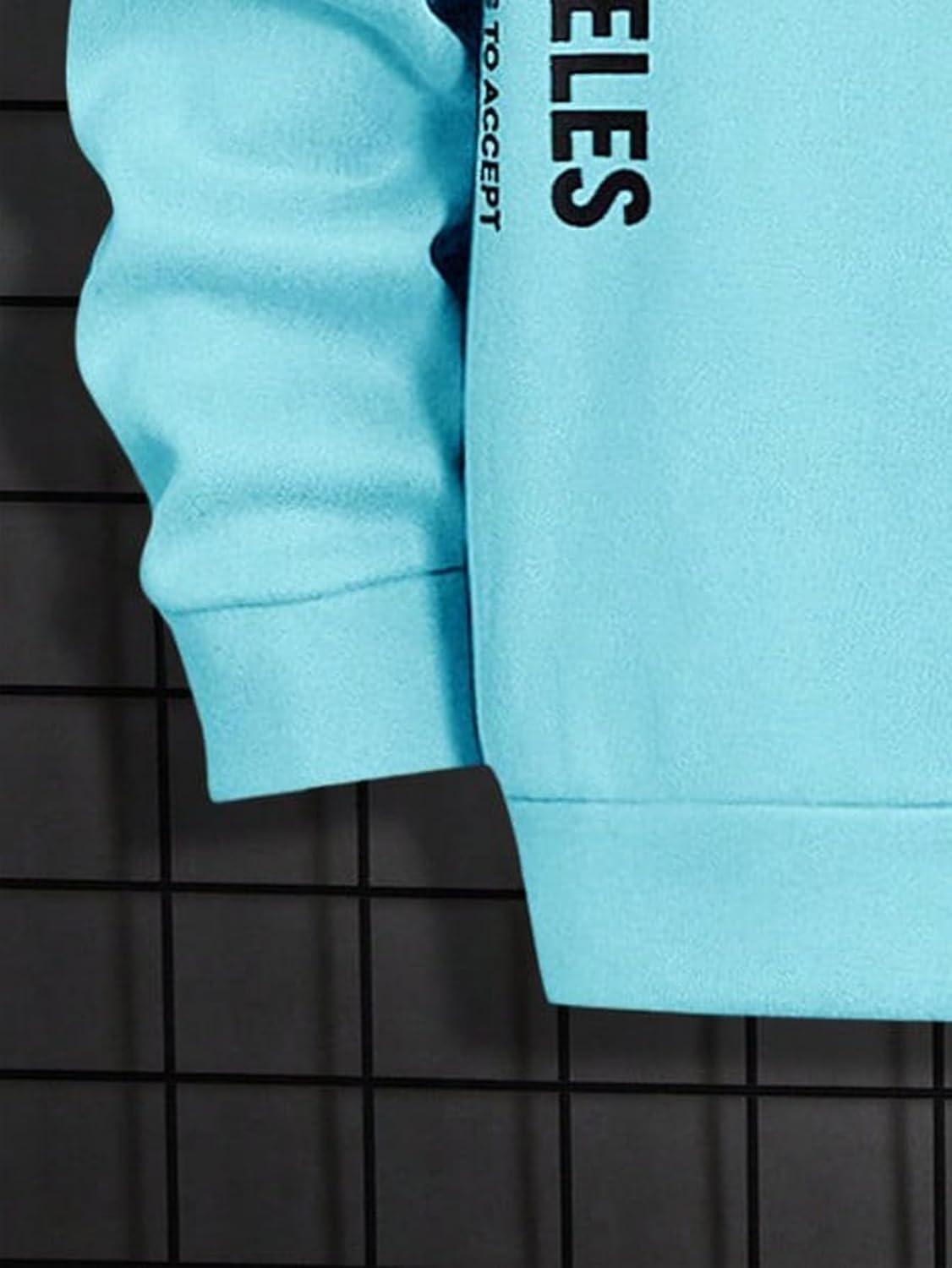 imageFloerns Mens Graphic Print Long Sleeve Drawstring Hoodie Pullover SweatshirtBlue Black Letter