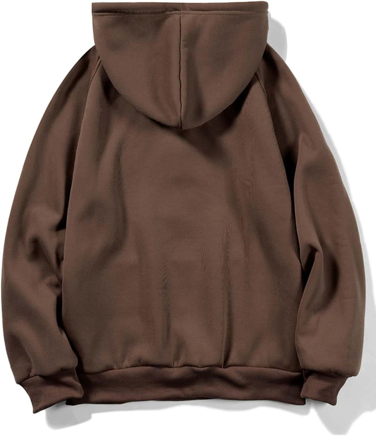 imageFloerns Mens Graphic Print Long Sleeve Drawstring Hoodie Pullover SweatshirtCoffee Brown