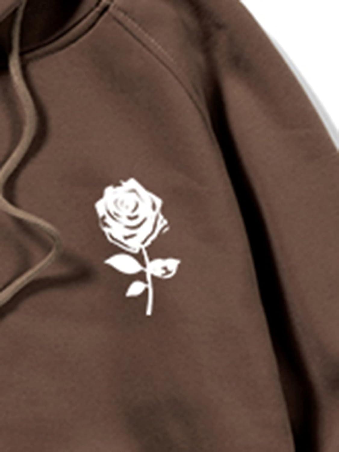 imageFloerns Mens Graphic Print Long Sleeve Drawstring Hoodie Pullover SweatshirtCoffee Brown