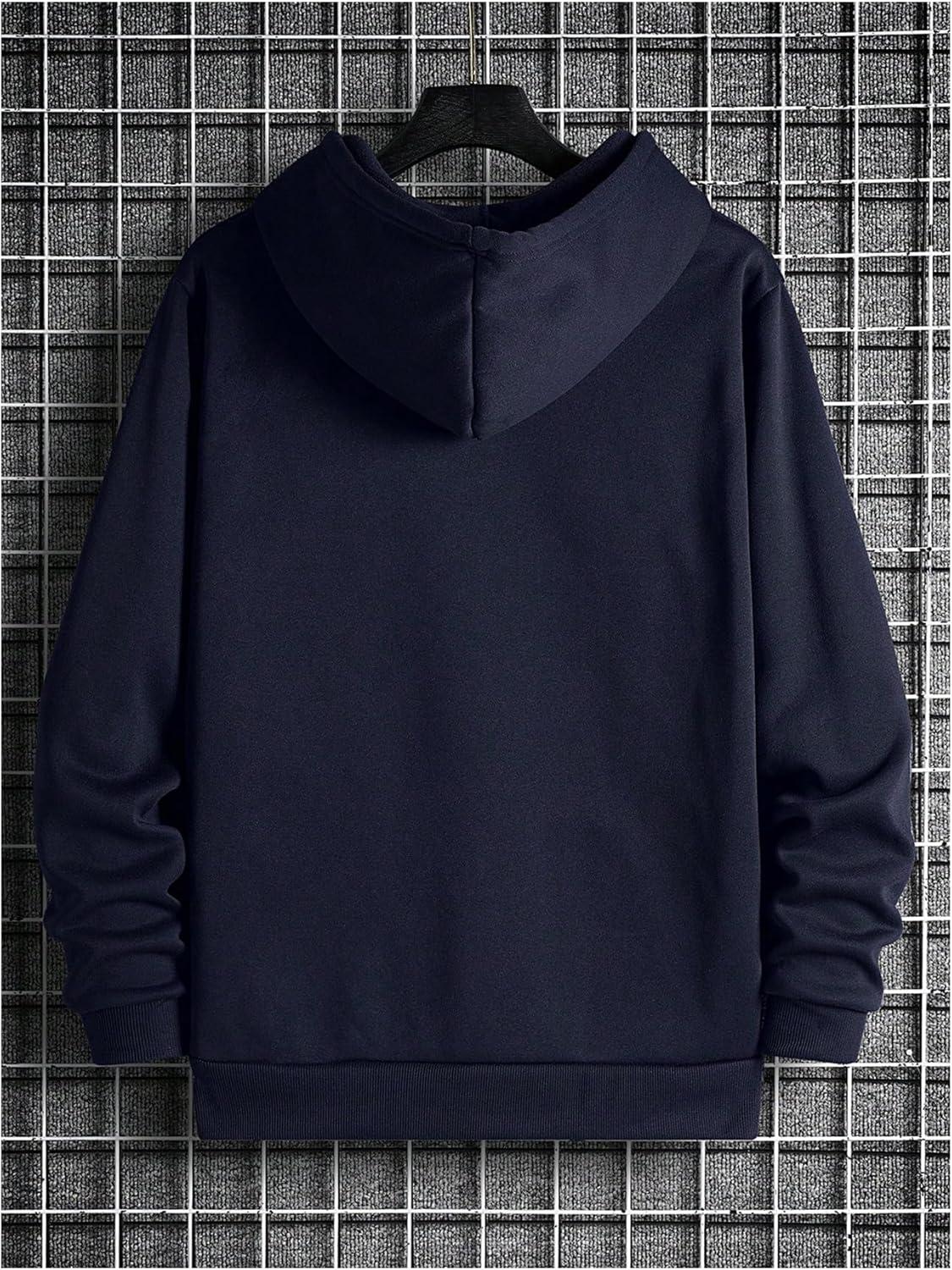 imageFloerns Mens Graphic Print Long Sleeve Drawstring Hoodie Pullover SweatshirtDeep Blue