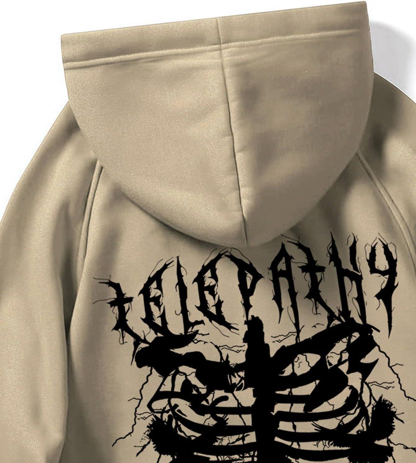 imageFloerns Mens Graphic Print Long Sleeve Drawstring Hoodie Pullover SweatshirtKhaki Letter