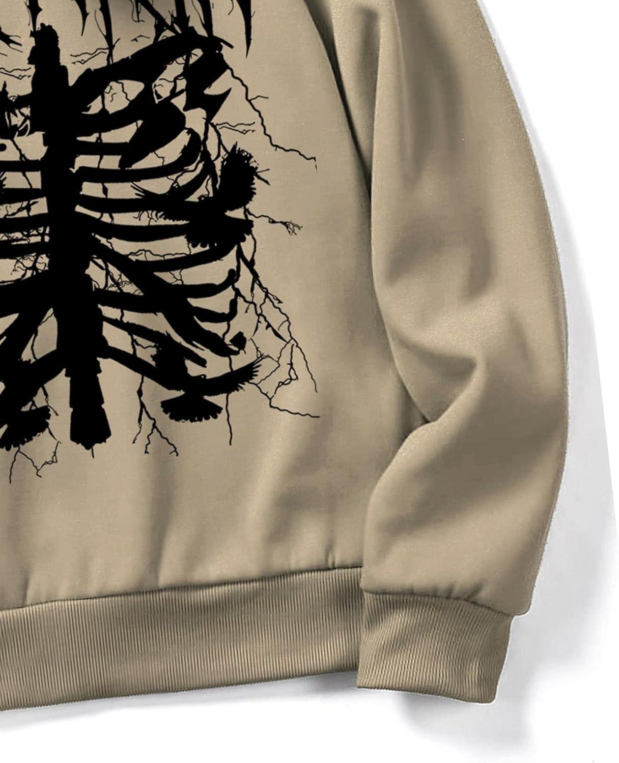 imageFloerns Mens Graphic Print Long Sleeve Drawstring Hoodie Pullover SweatshirtKhaki Letter