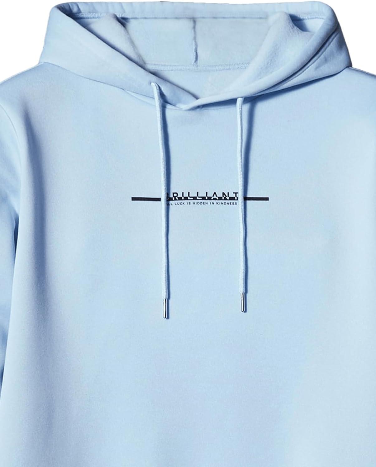 imageFloerns Mens Graphic Print Long Sleeve Drawstring Hoodie Pullover SweatshirtLight Blue Letter