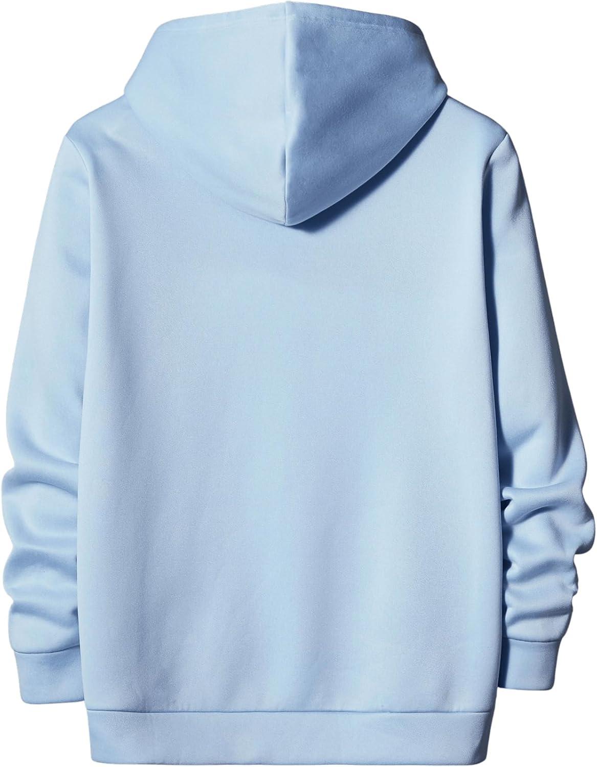 imageFloerns Mens Graphic Print Long Sleeve Drawstring Hoodie Pullover SweatshirtLight Blue Letter