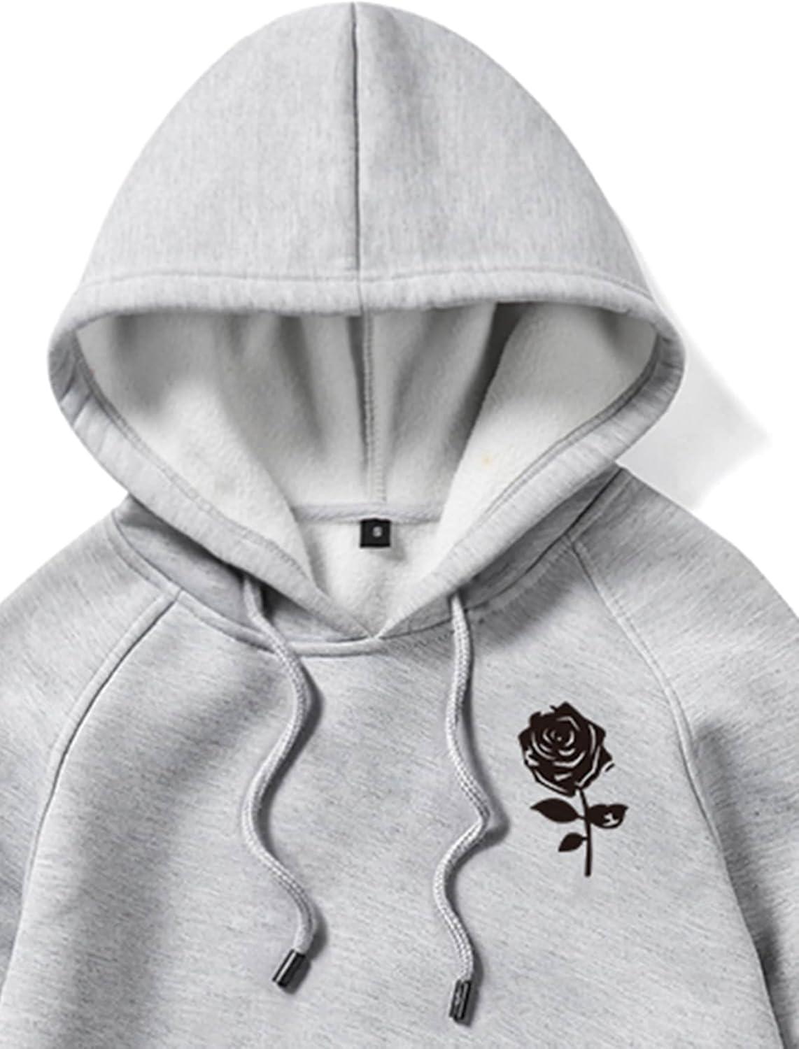 imageFloerns Mens Graphic Print Long Sleeve Drawstring Hoodie Pullover SweatshirtLight Grey