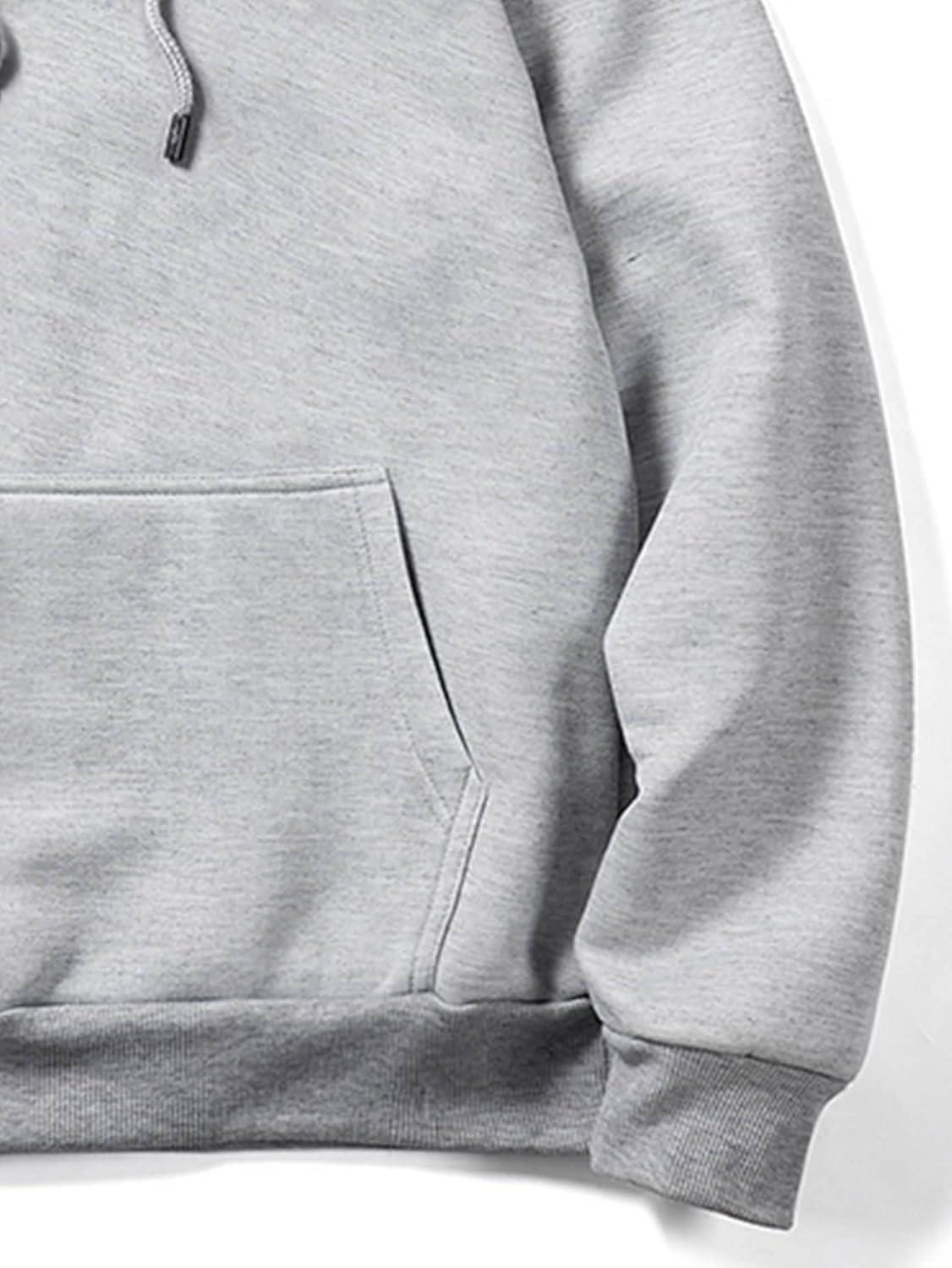 imageFloerns Mens Graphic Print Long Sleeve Drawstring Hoodie Pullover SweatshirtLight Grey