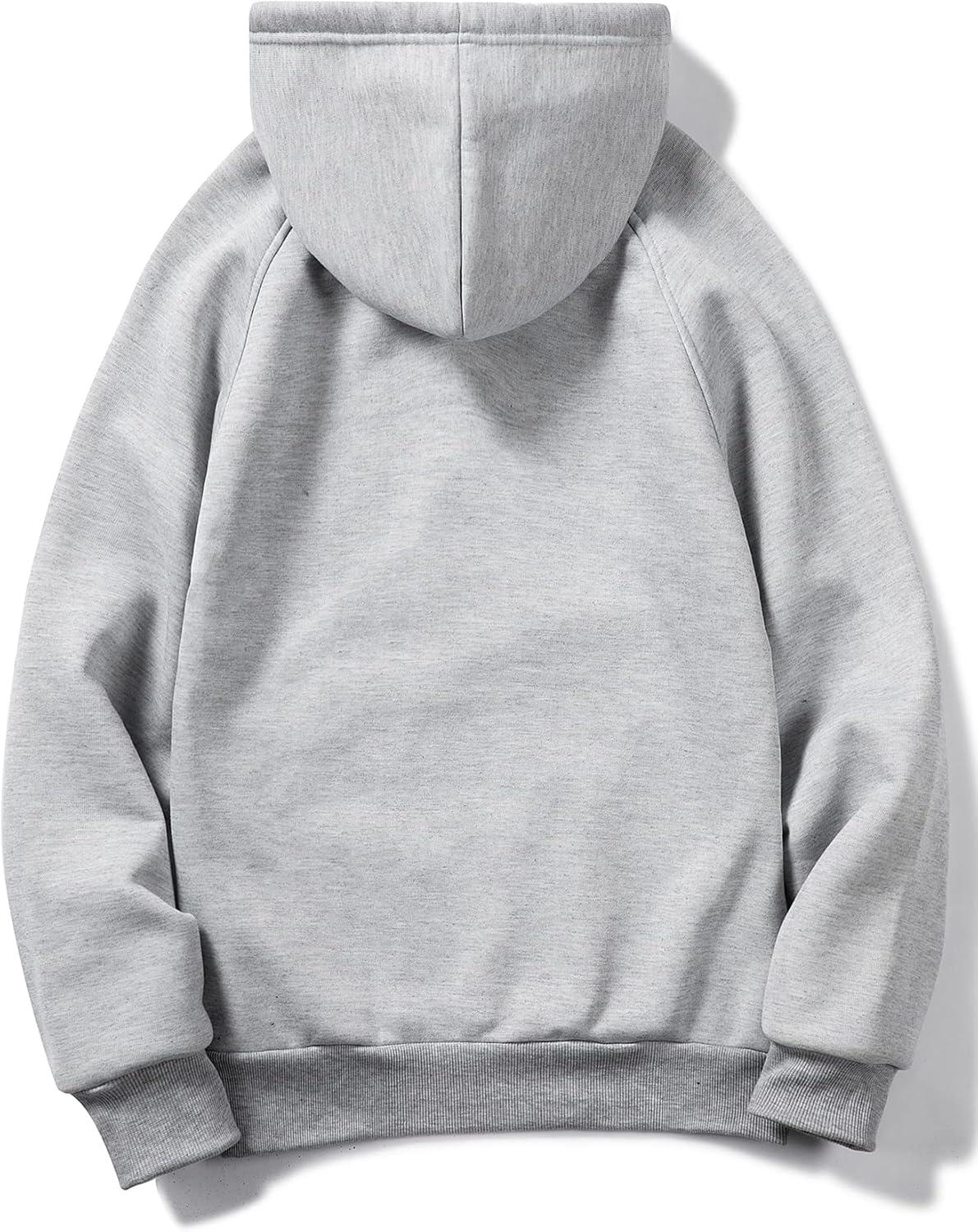 imageFloerns Mens Graphic Print Long Sleeve Drawstring Hoodie Pullover SweatshirtLight Grey