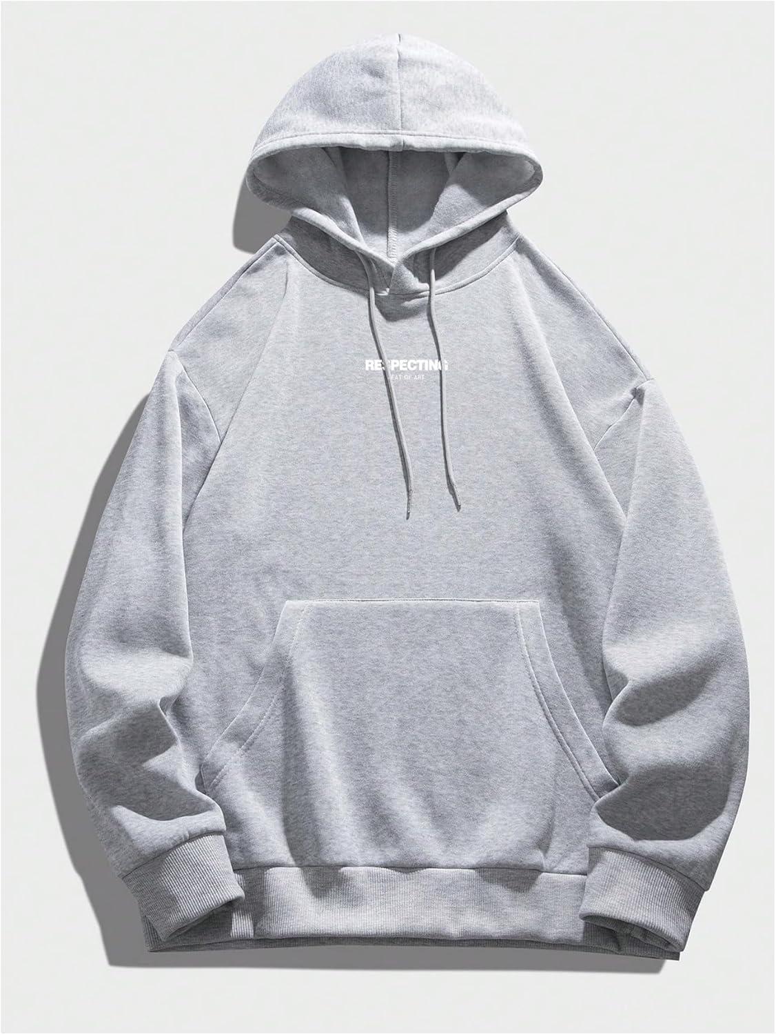 imageFloerns Mens Graphic Print Long Sleeve Drawstring Hoodie Pullover SweatshirtPale Grey