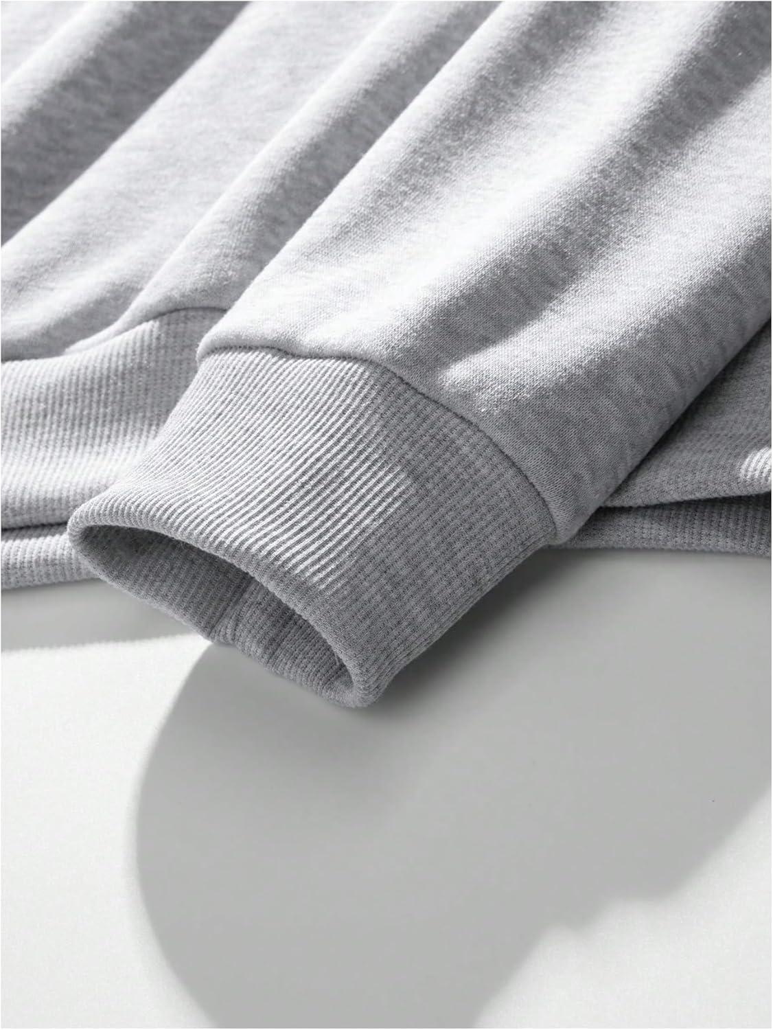 imageFloerns Mens Graphic Print Long Sleeve Drawstring Hoodie Pullover SweatshirtPale Grey