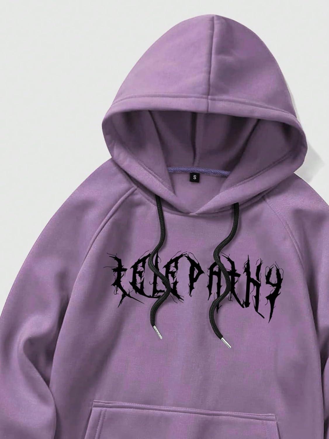 imageFloerns Mens Graphic Print Long Sleeve Drawstring Hoodie Pullover SweatshirtPurple Skeleton