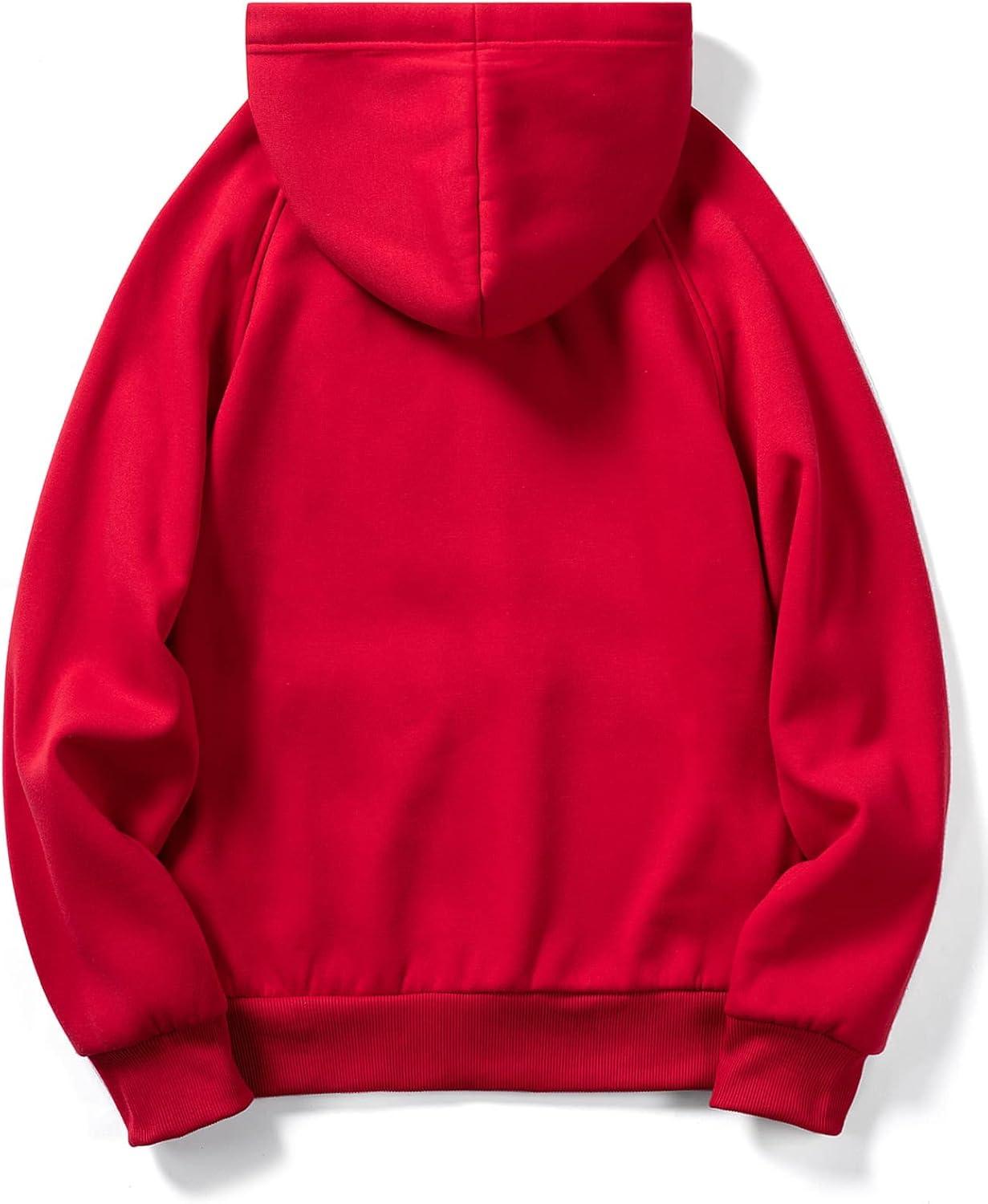 imageFloerns Mens Graphic Print Long Sleeve Drawstring Hoodie Pullover SweatshirtRed