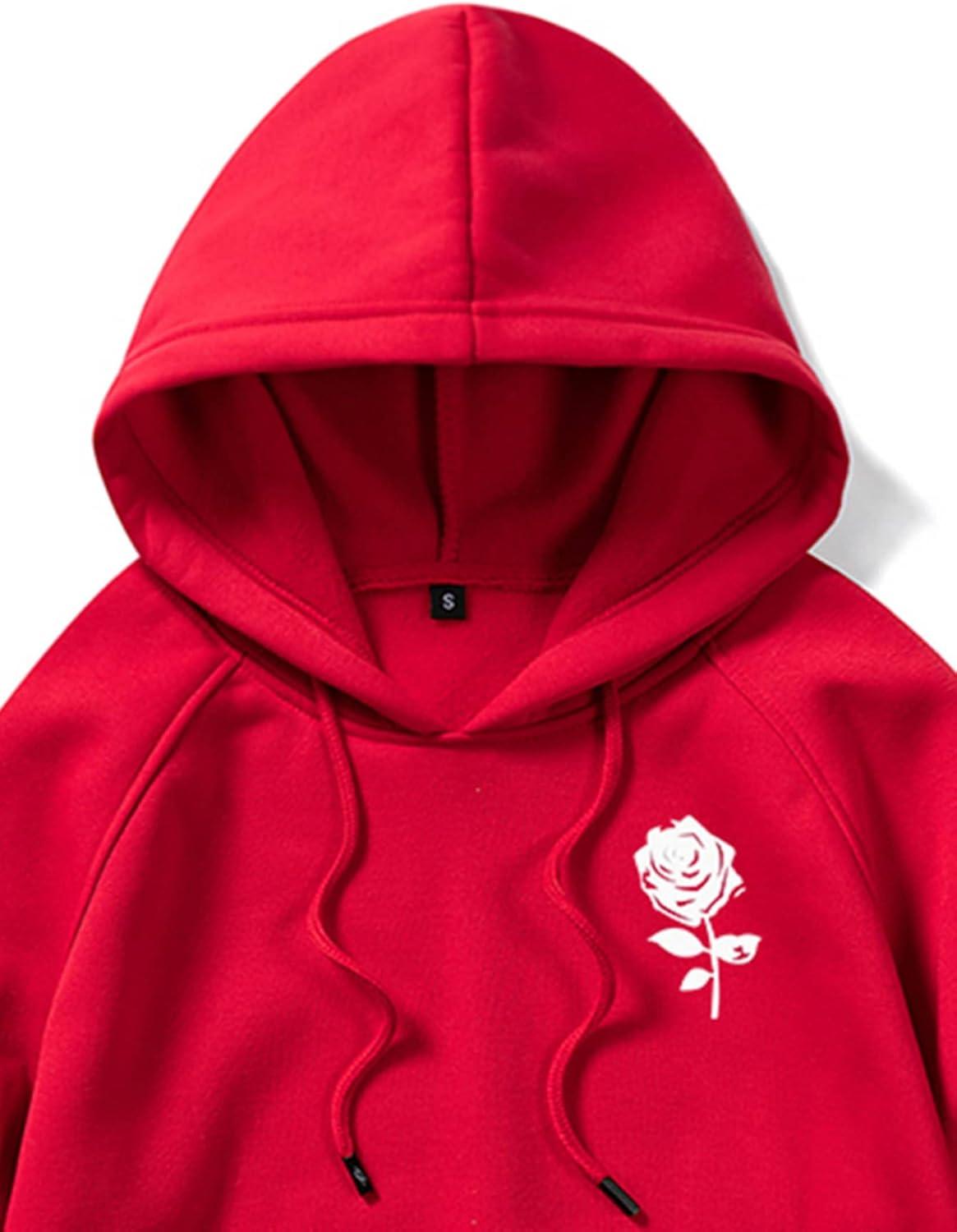 imageFloerns Mens Graphic Print Long Sleeve Drawstring Hoodie Pullover SweatshirtRed