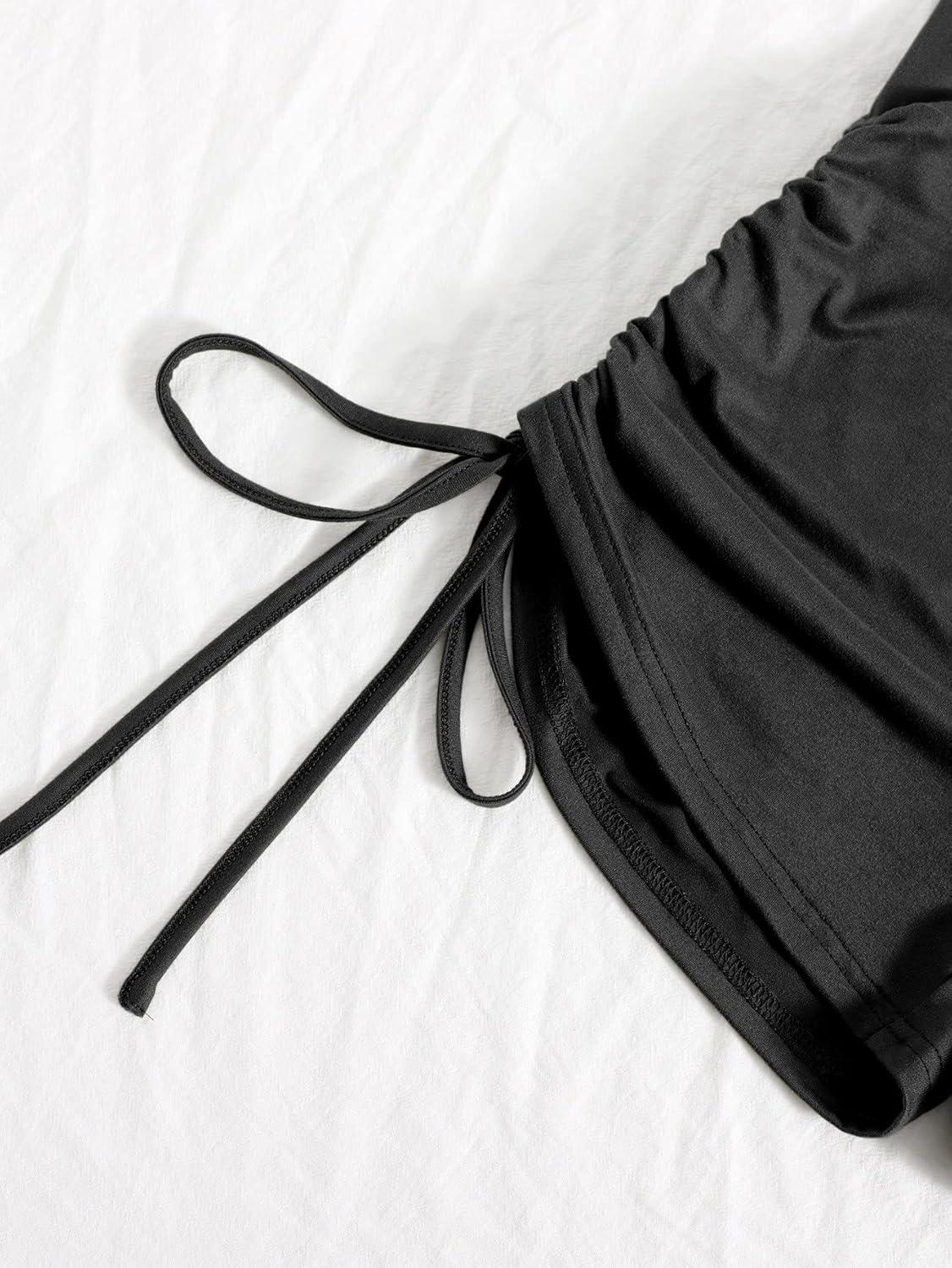 imageFloerns Womens Casual Elastic Waist Sports Shorts Drawstring Ruched Track ShortsBlack