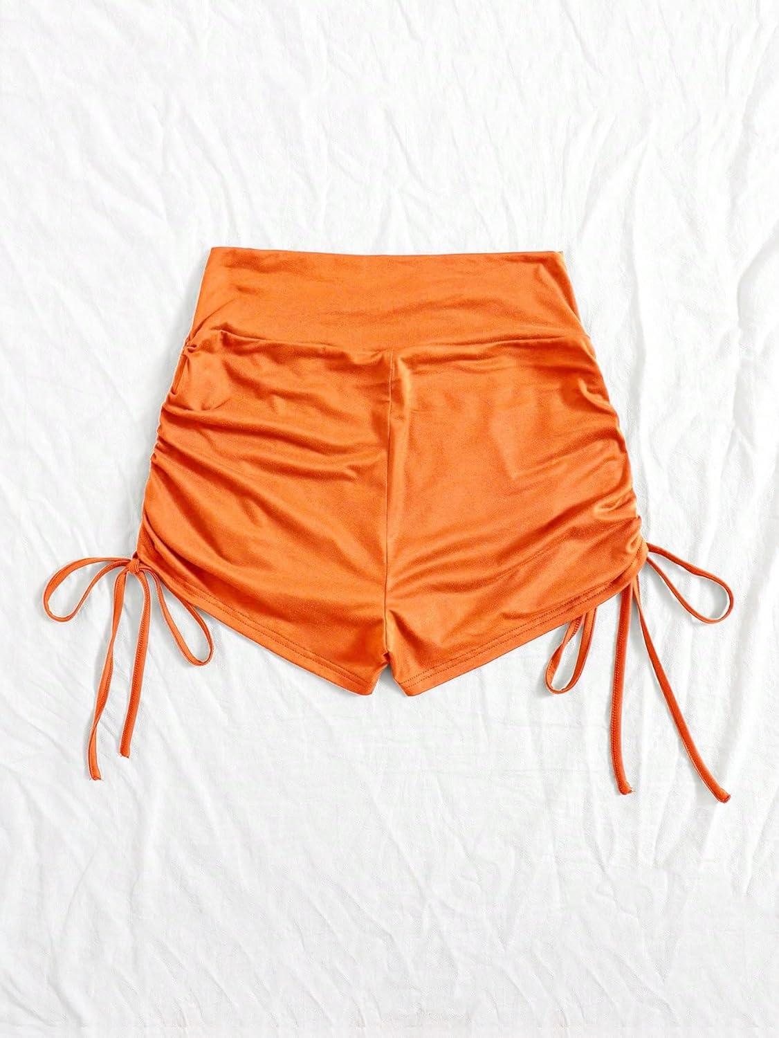 imageFloerns Womens Casual Elastic Waist Sports Shorts Drawstring Ruched Track ShortsOrange