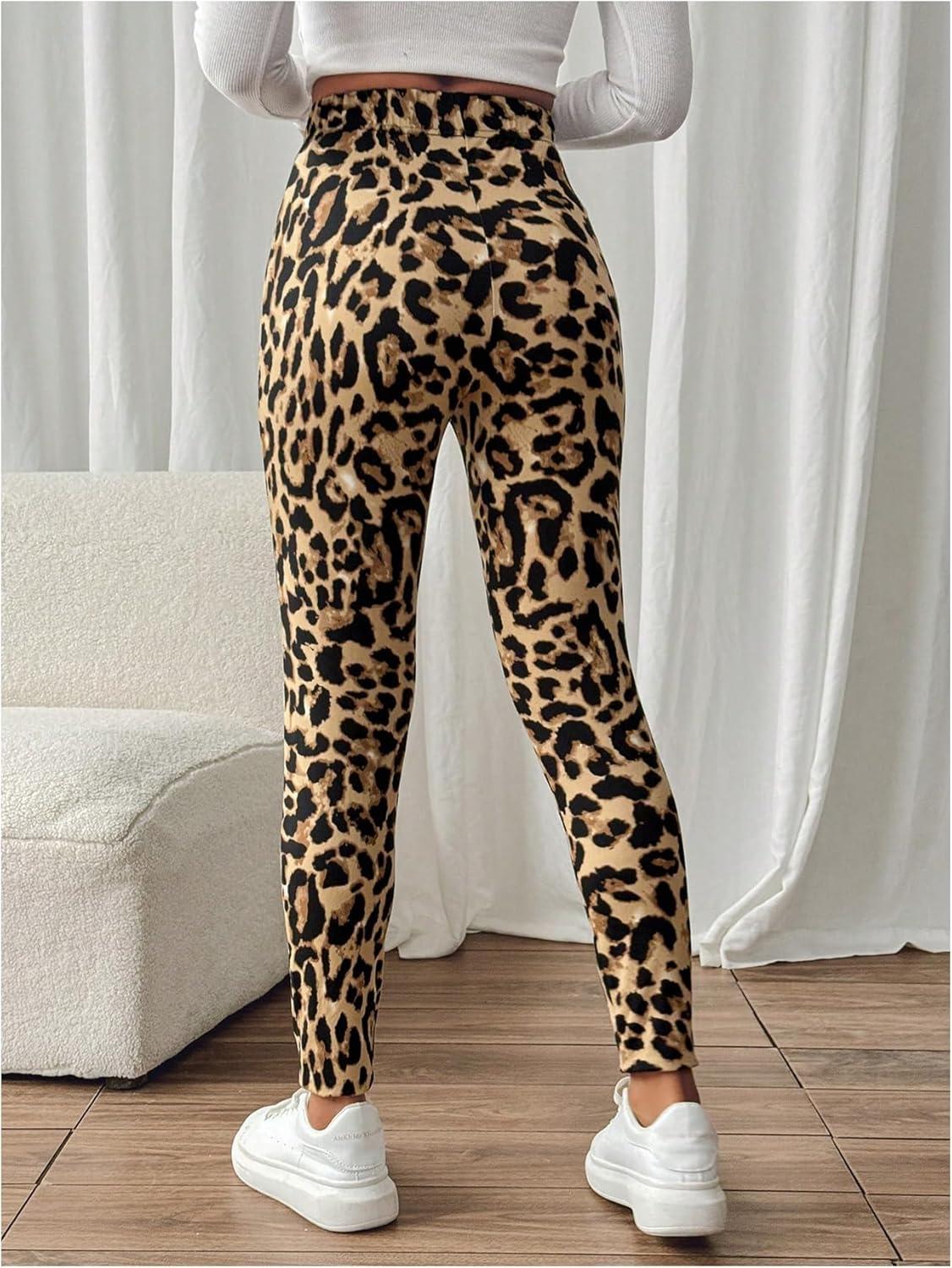 imageFloerns Womens High Waist Split Slit Hem Stretchy Rib Knit Leggings PantsLeopard