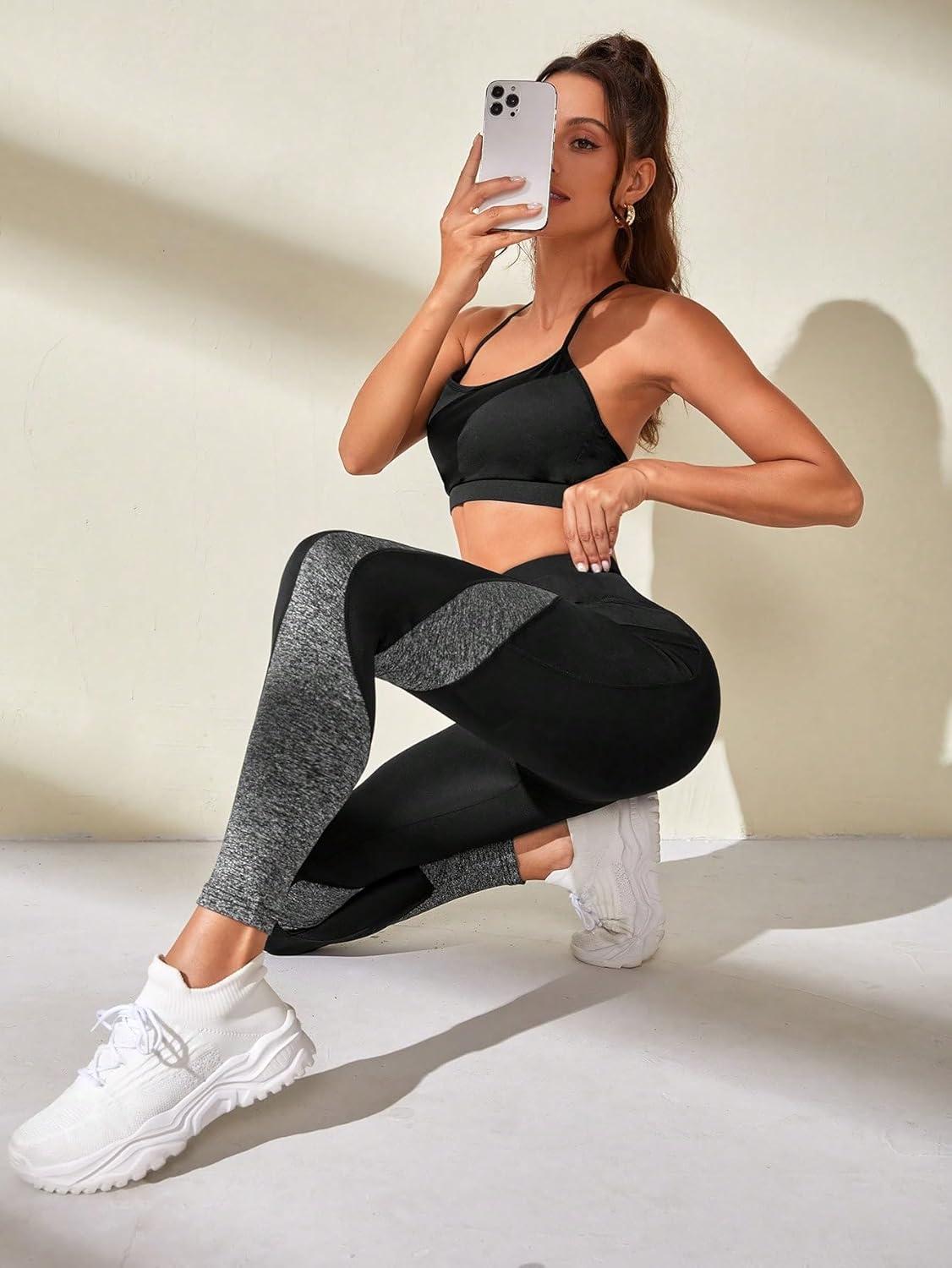 imageFloerns Womens Leopard Mesh High Waisted Tummy Control Squat Leggings with PocketBlack Grey Multi