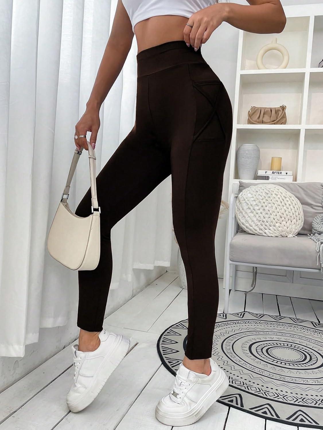 imageFloerns Womens Leopard Mesh High Waisted Tummy Control Squat Leggings with PocketCoffee Brown