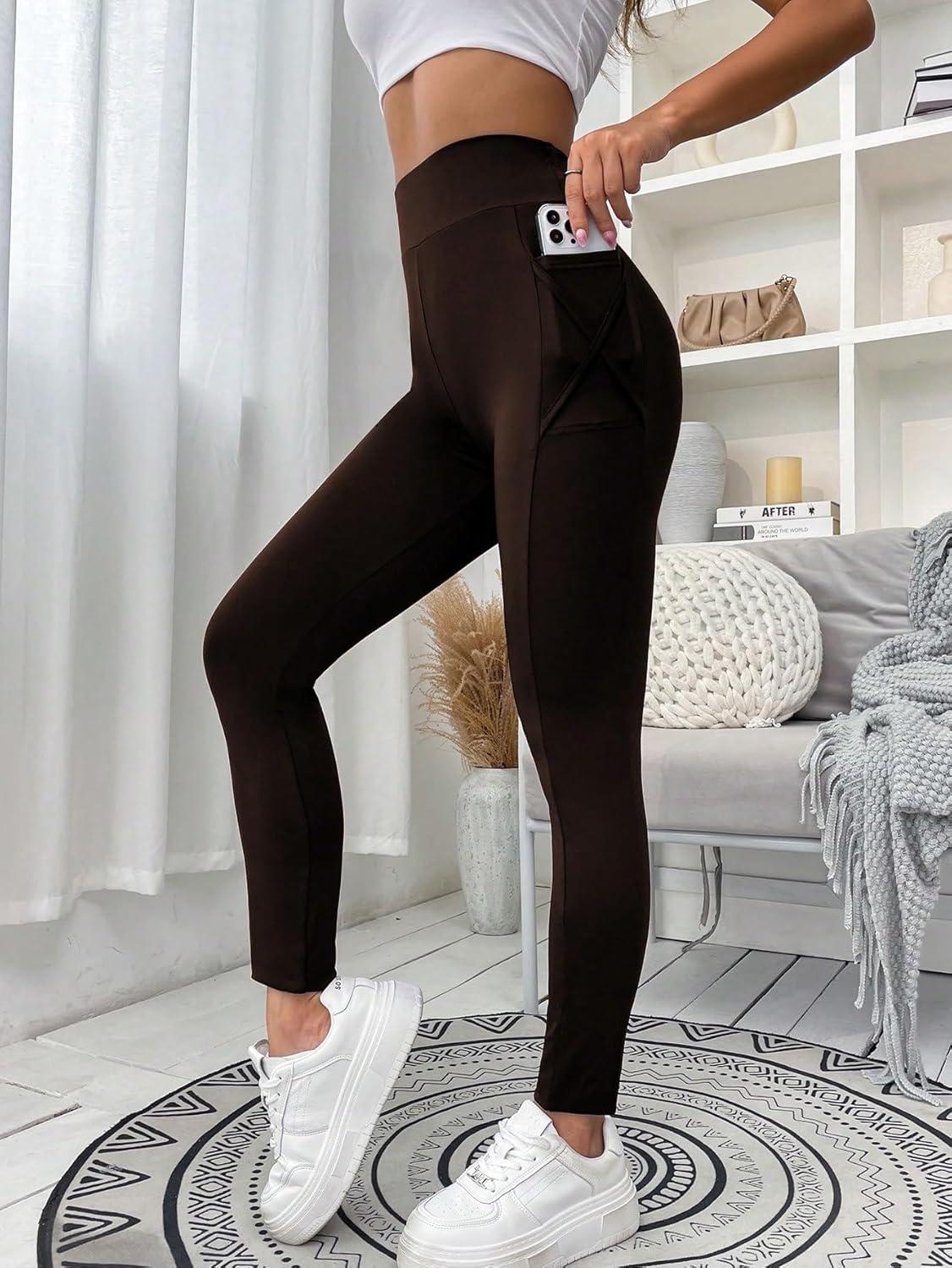 imageFloerns Womens Leopard Mesh High Waisted Tummy Control Squat Leggings with PocketCoffee Brown