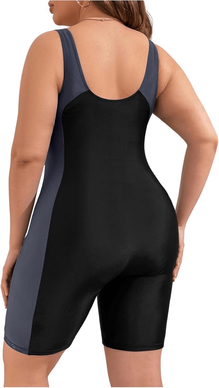 imageFloerns Womens Plus Size One Piece Swimsuit Colorblock Scoop Neck Shorts MonokiniBlack