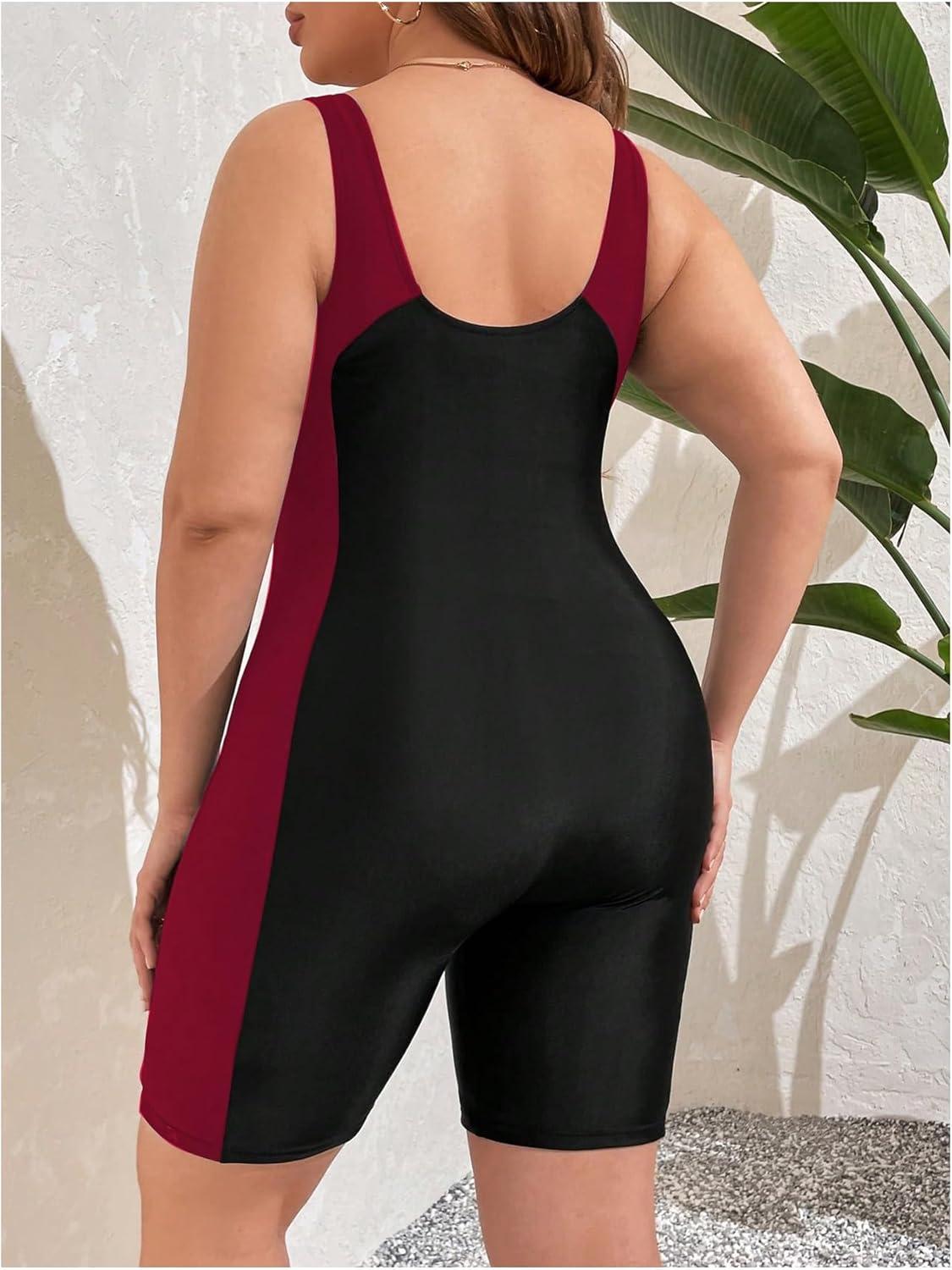 imageFloerns Womens Plus Size One Piece Swimsuit Colorblock Scoop Neck Shorts MonokiniRed