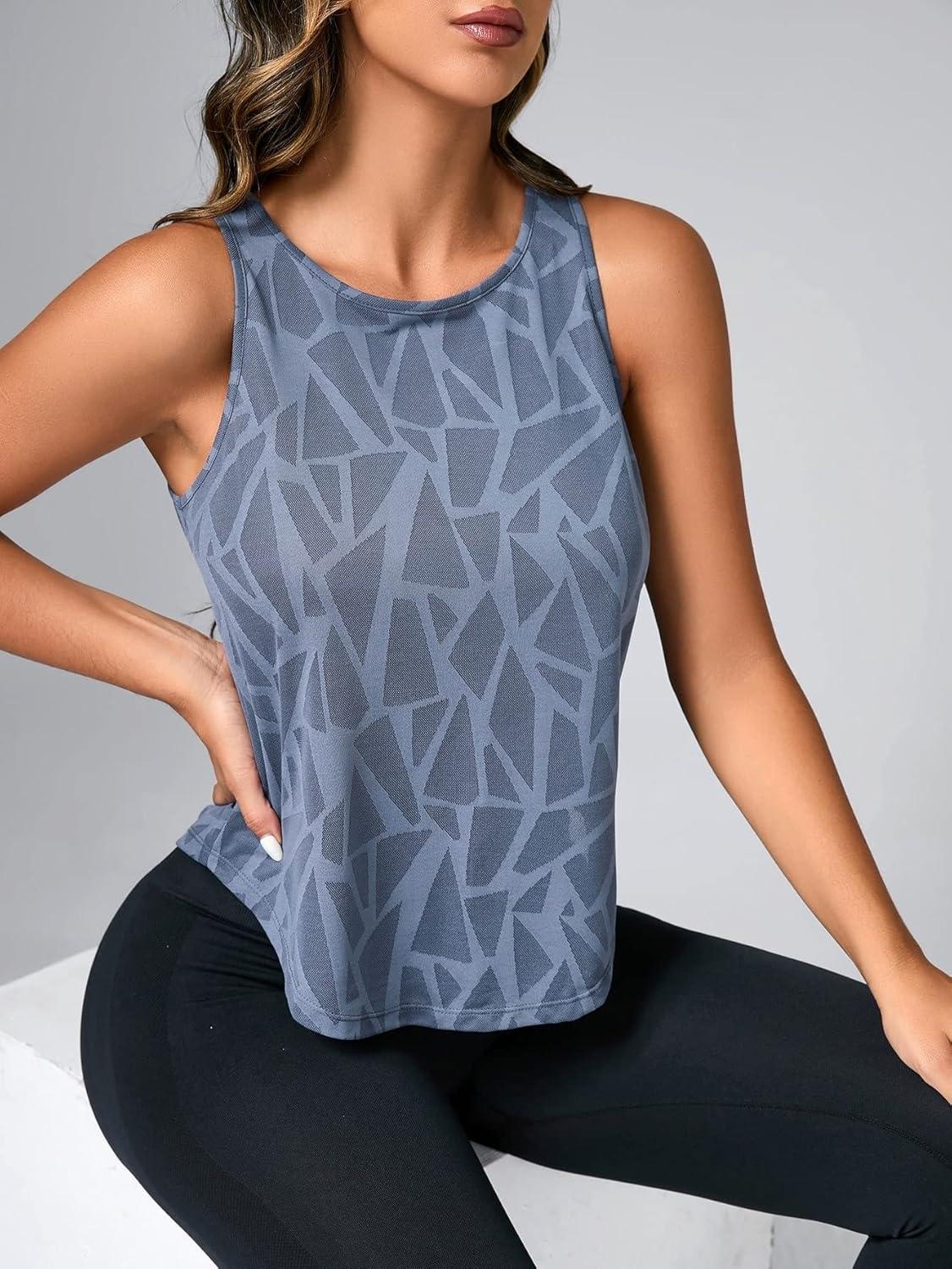 imageFloerns Womens Workout Tops Geo Print Sleeveless Athletic Running Tank TopsDusty Blue