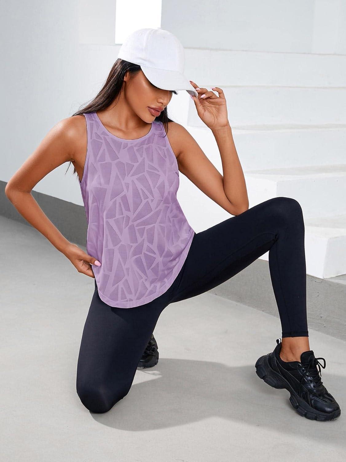 imageFloerns Womens Workout Tops Geo Print Sleeveless Athletic Running Tank TopsMauve Purple