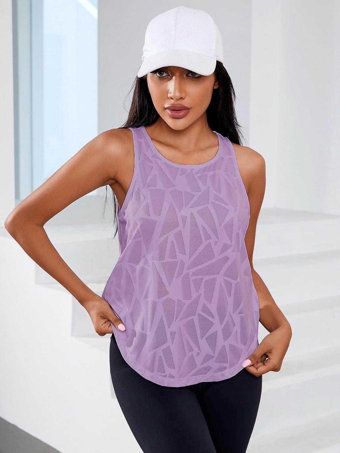imageFloerns Womens Workout Tops Geo Print Sleeveless Athletic Running Tank TopsMauve Purple