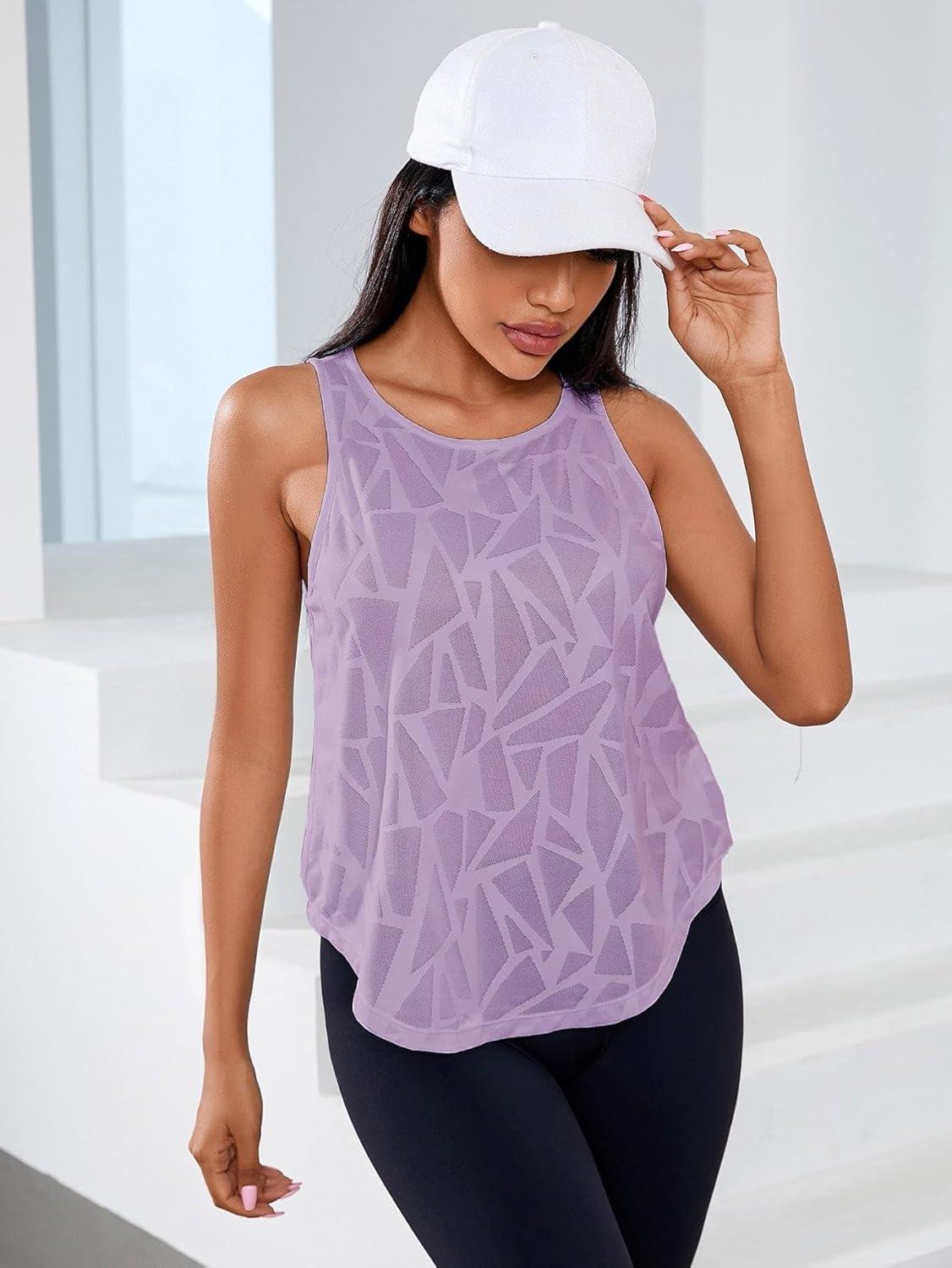 imageFloerns Womens Workout Tops Geo Print Sleeveless Athletic Running Tank TopsMauve Purple