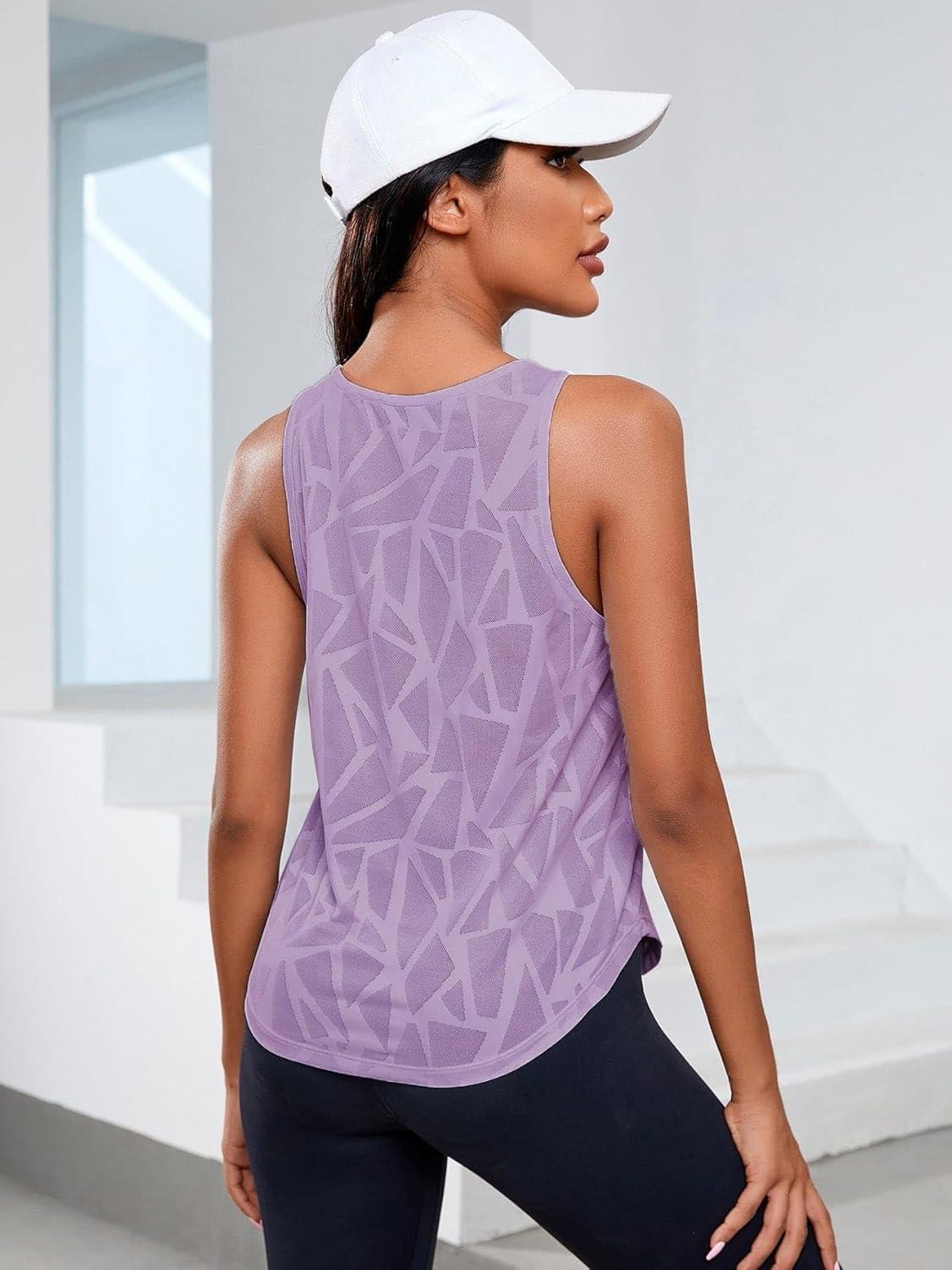 imageFloerns Womens Workout Tops Geo Print Sleeveless Athletic Running Tank TopsMauve Purple