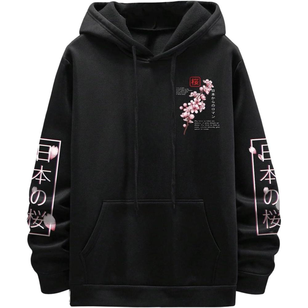 imageFloerns Mens Graphic Print Long Sleeve Drawstring Hoodie Pullover SweatshirtBlack Ink Slogan