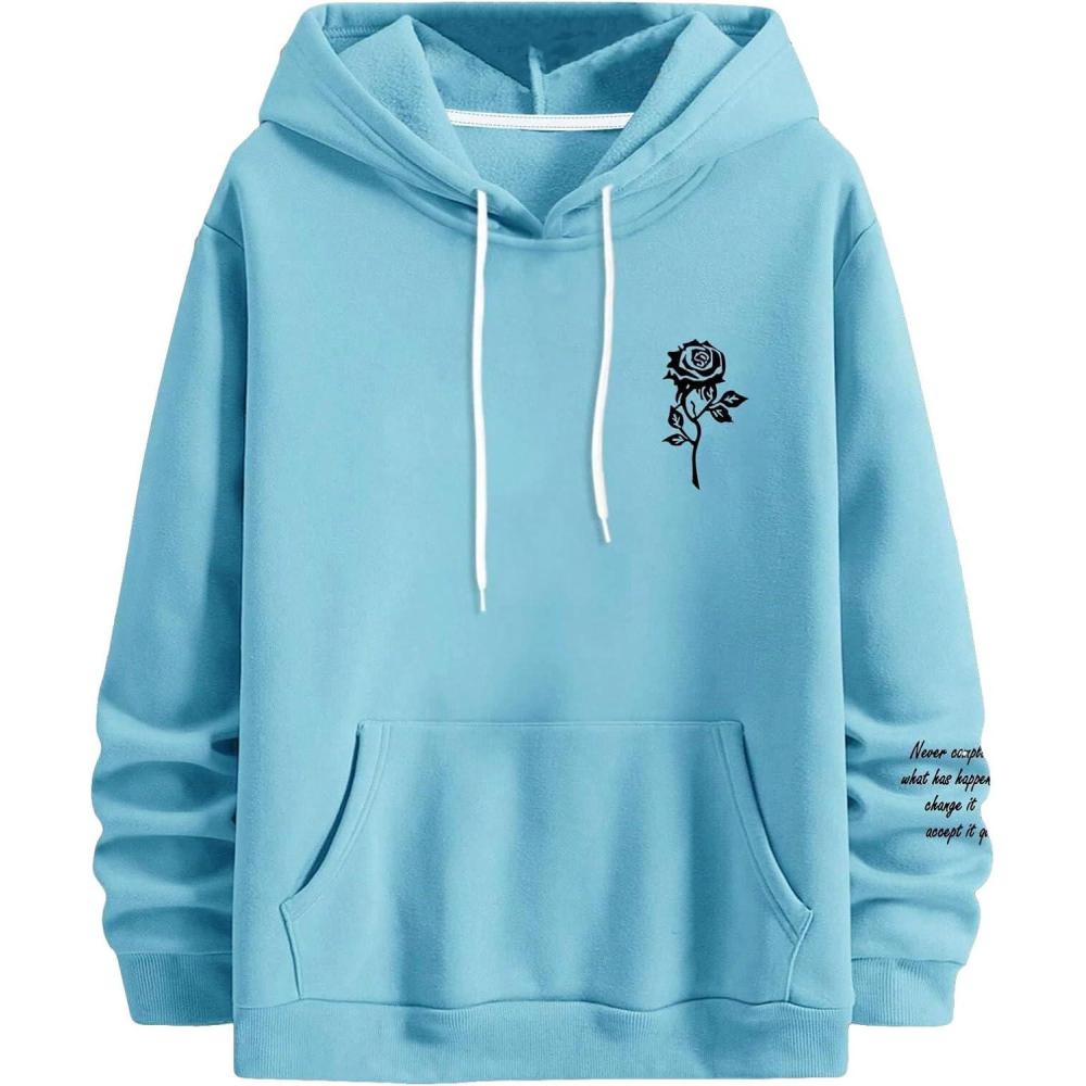 imageFloerns Mens Graphic Print Long Sleeve Drawstring Hoodie Pullover SweatshirtBlue Rose Floral