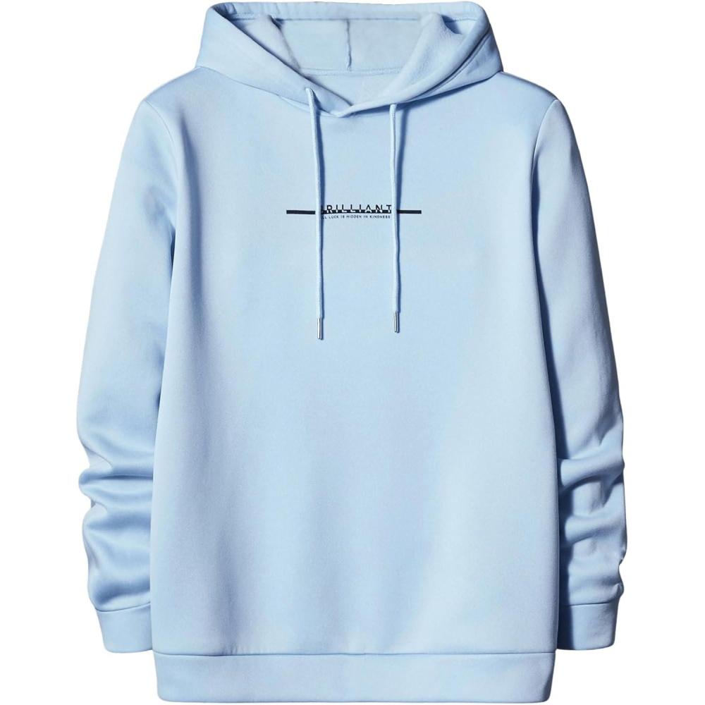 imageFloerns Mens Graphic Print Long Sleeve Drawstring Hoodie Pullover SweatshirtLight Blue Letter