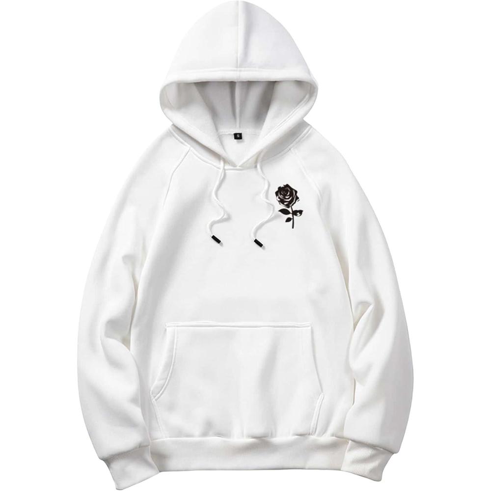 imageFloerns Mens Graphic Print Long Sleeve Drawstring Hoodie Pullover SweatshirtWhite