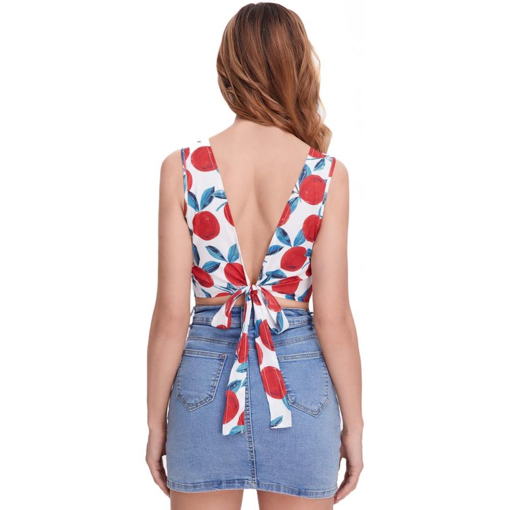 imageFloerns Womens Boho Sleeveless Backless Tie Back Allover Print Crop Tank TopsPeach Multi
