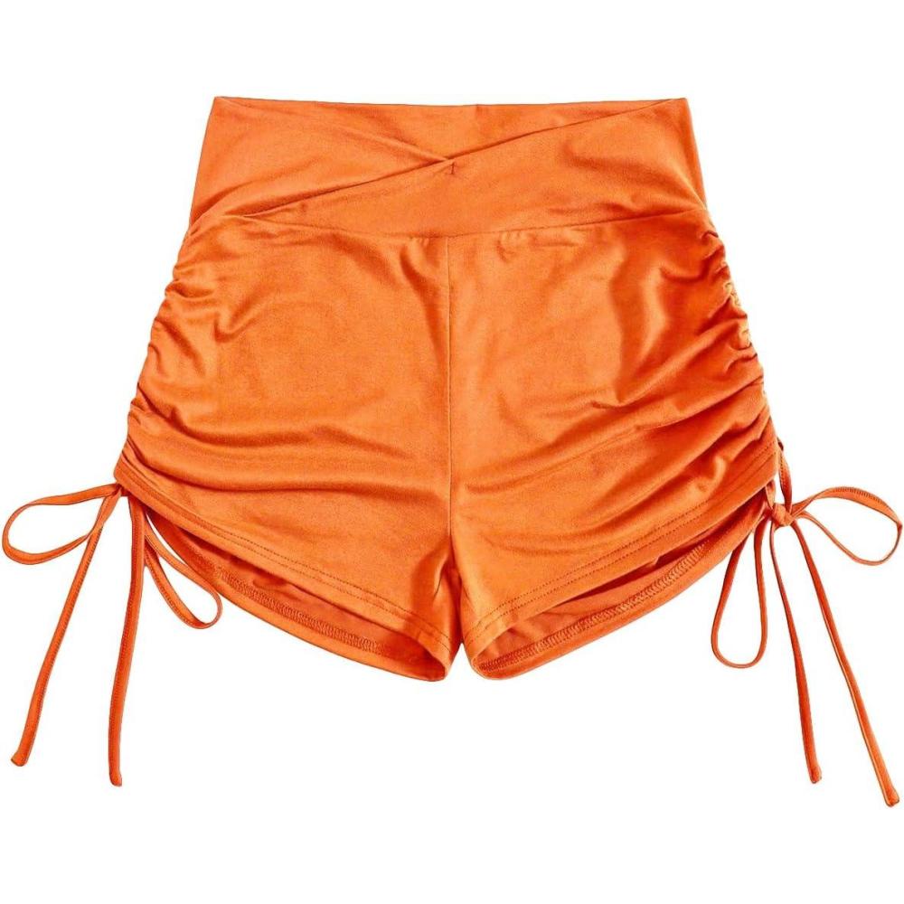 imageFloerns Womens Casual Elastic Waist Sports Shorts Drawstring Ruched Track ShortsOrange