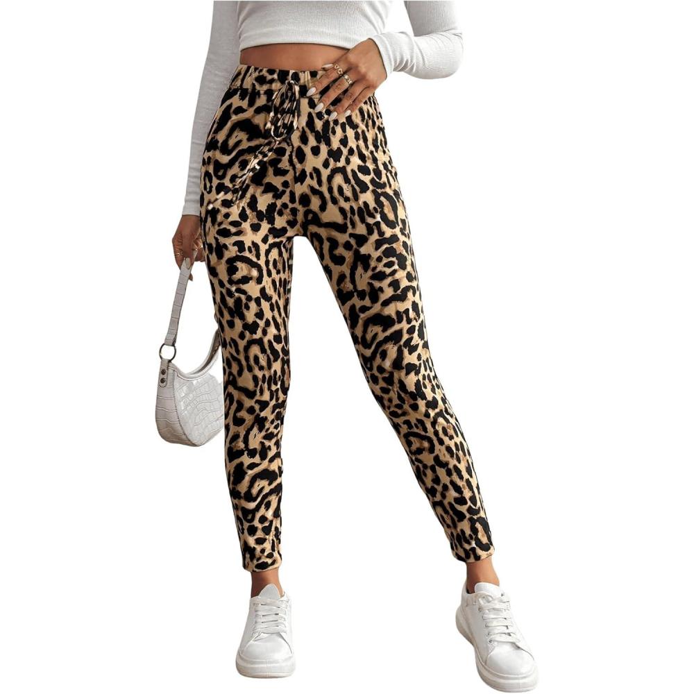 imageFloerns Womens High Waist Split Slit Hem Stretchy Rib Knit Leggings PantsLeopard