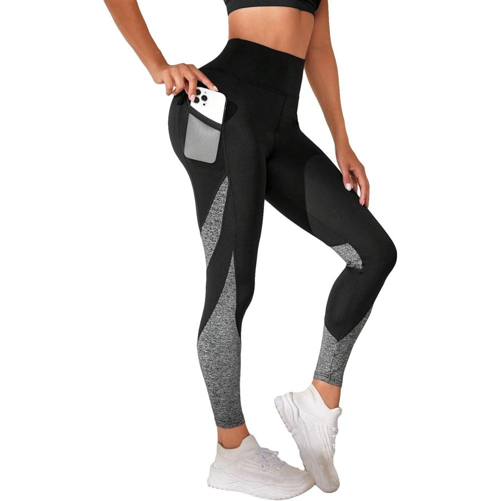 imageFloerns Womens Leopard Mesh High Waisted Tummy Control Squat Leggings with PocketBlack Grey Multi