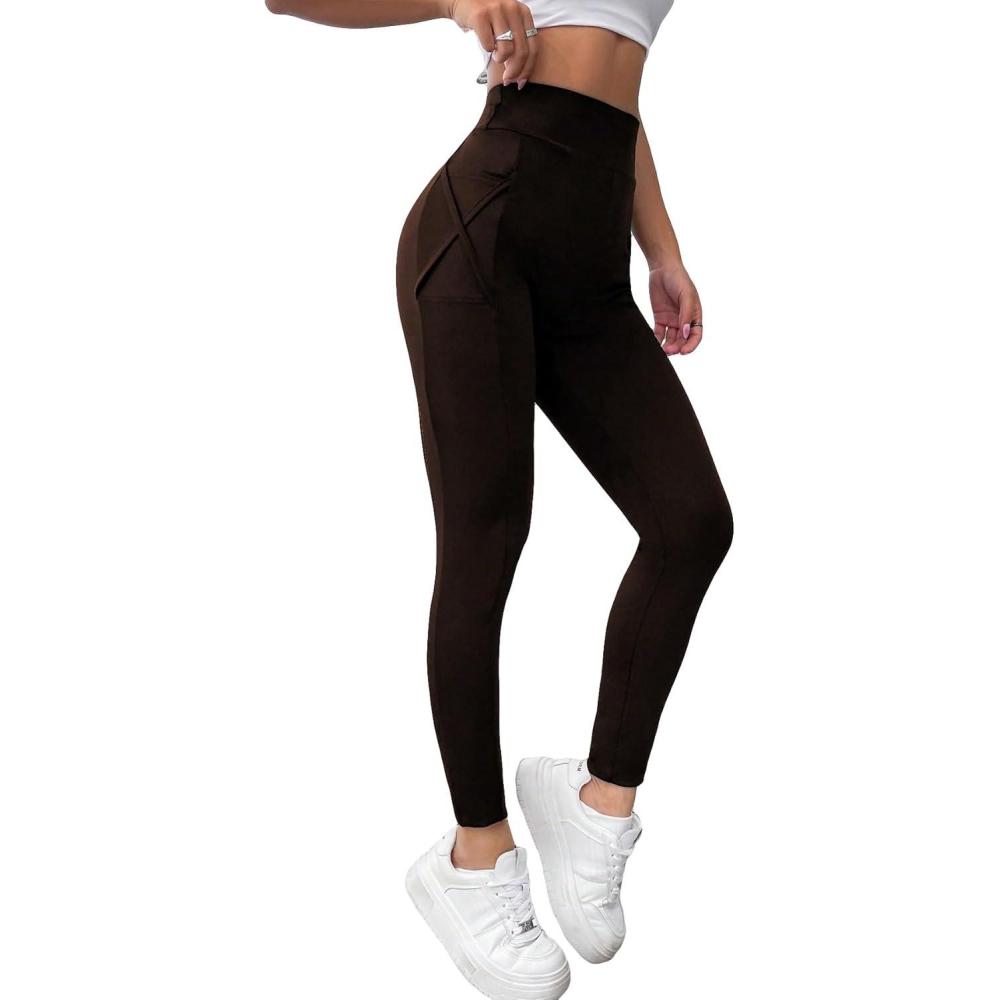 imageFloerns Womens Leopard Mesh High Waisted Tummy Control Squat Leggings with PocketCoffee Brown