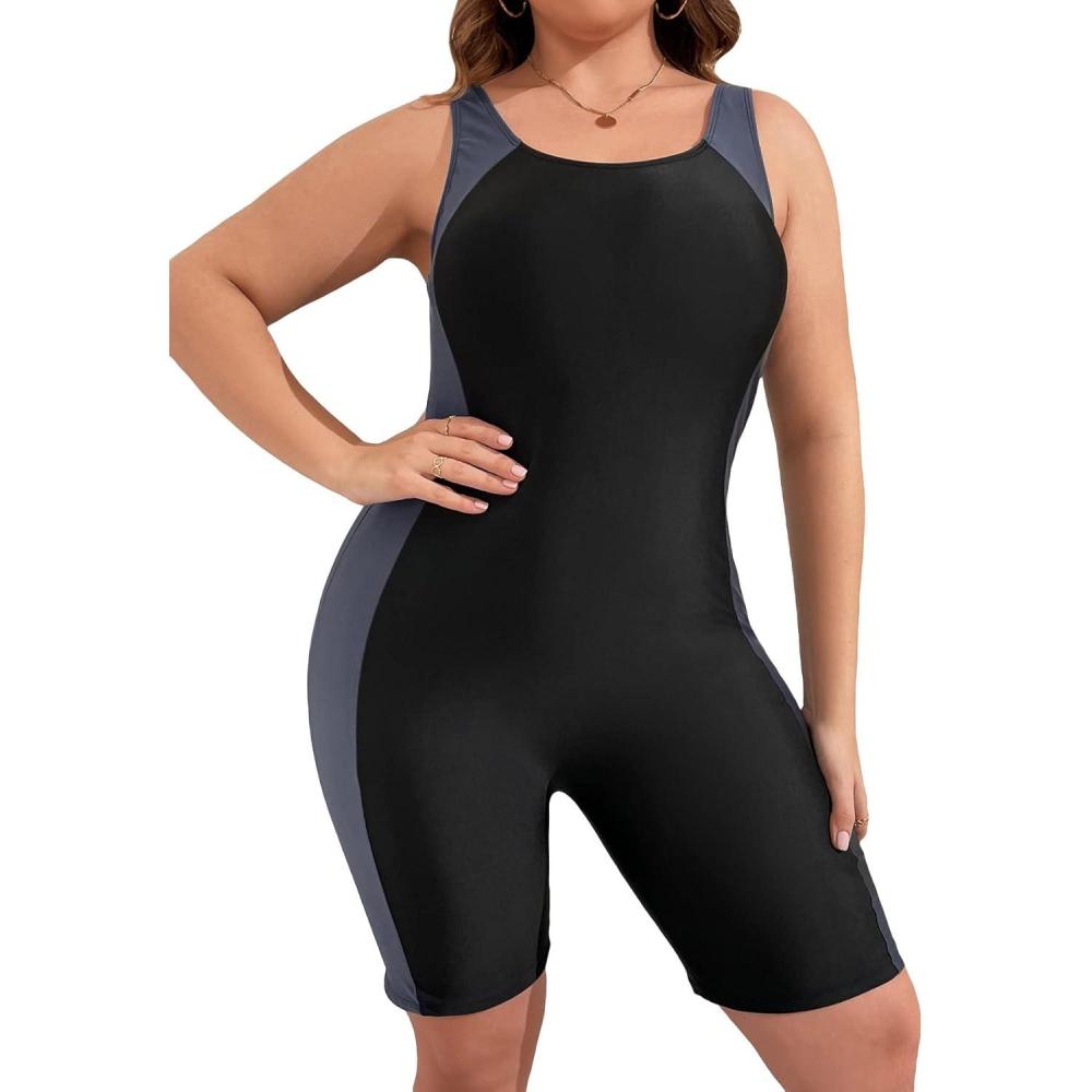 imageFloerns Womens Plus Size One Piece Swimsuit Colorblock Scoop Neck Shorts MonokiniBlack
