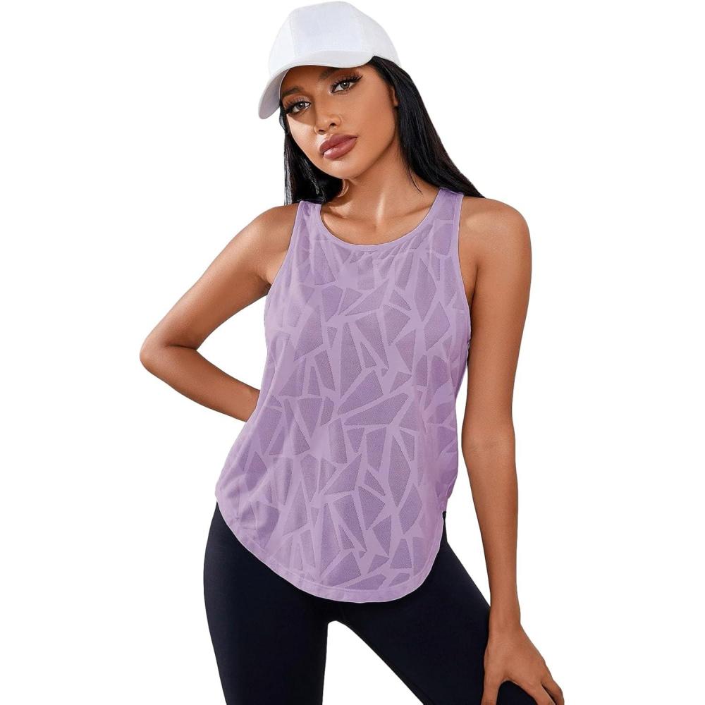imageFloerns Womens Workout Tops Geo Print Sleeveless Athletic Running Tank TopsMauve Purple