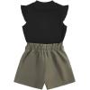 imageFloerns Girls 2 Piece Outfit Ruffle Trim Tee Top with Paperbag Waist Shorts SetBlack Green