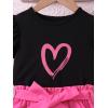 imageFloerns Girls 2 Piece Outfit Ruffle Trim Tee Top with Paperbag Waist Shorts SetBlack Heart Pink