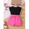 imageFloerns Girls 2 Piece Outfit Ruffle Trim Tee Top with Paperbag Waist Shorts SetBlack Heart Pink
