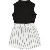 imageFloerns Girls 2 Piece Outfit Ruffle Trim Tee Top with Paperbag Waist Shorts SetBlack Striped
